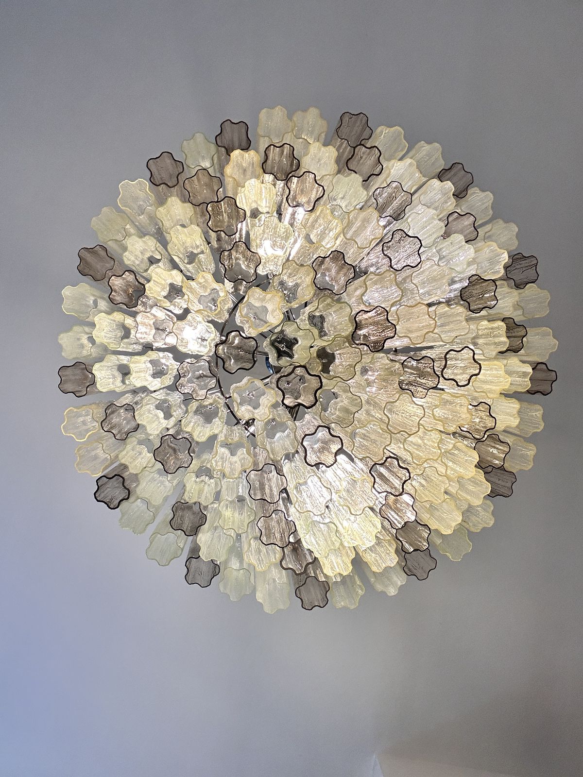 Luxury Huge Champagne E Fumè “Tronchi” Murano Glass Chandelier In Venini Style. photo Lighting