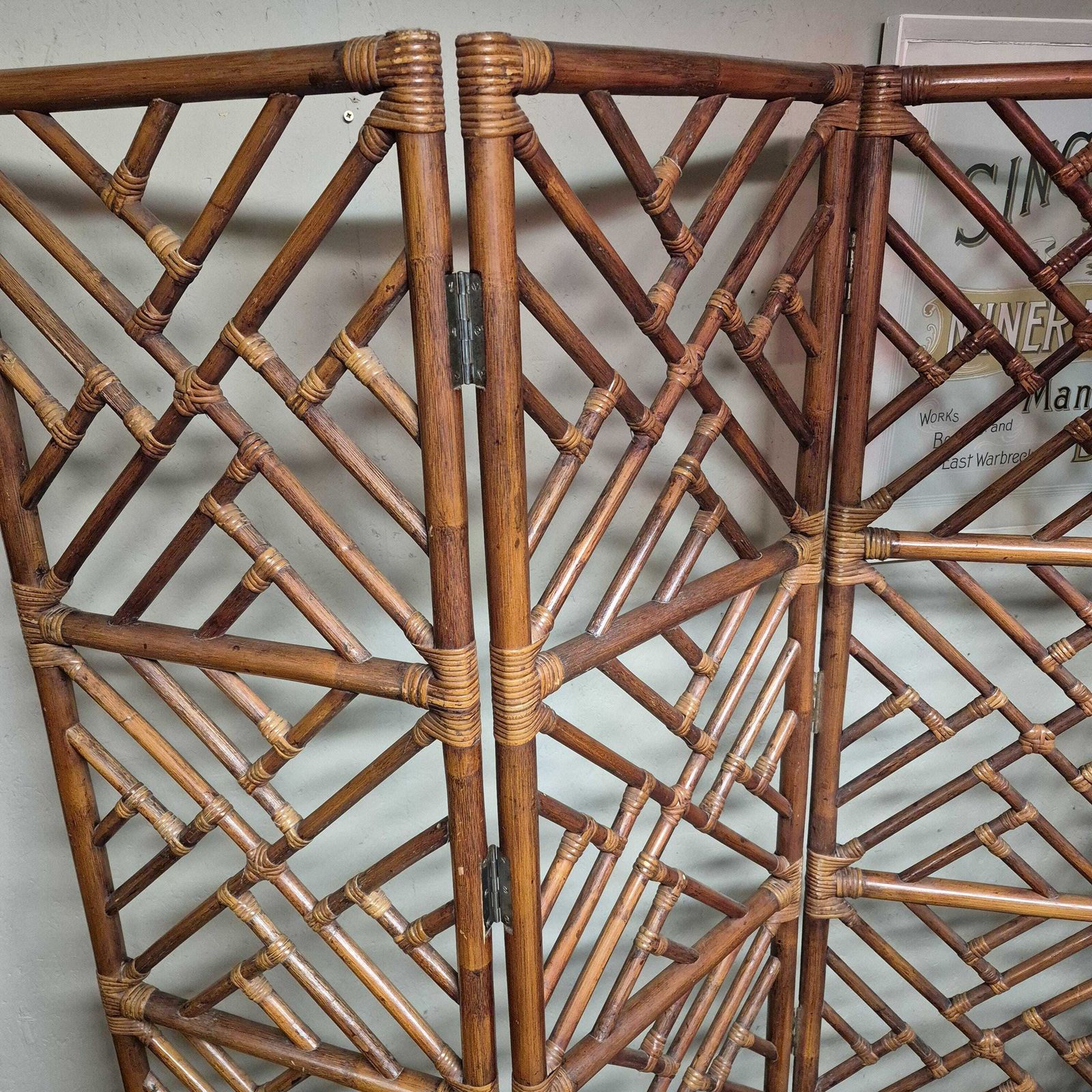 Mid Century Faux Bamboo Folding Room Divider / Discretion Privacy Screen. photo Home Decor
