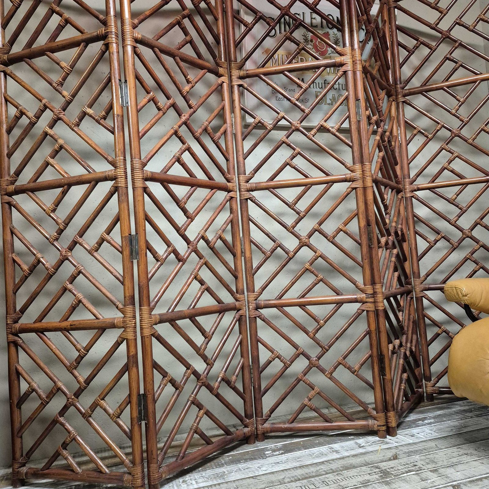 Mid Century Faux Bamboo Folding Room Divider / Discretion Privacy Screen. photo vinterior