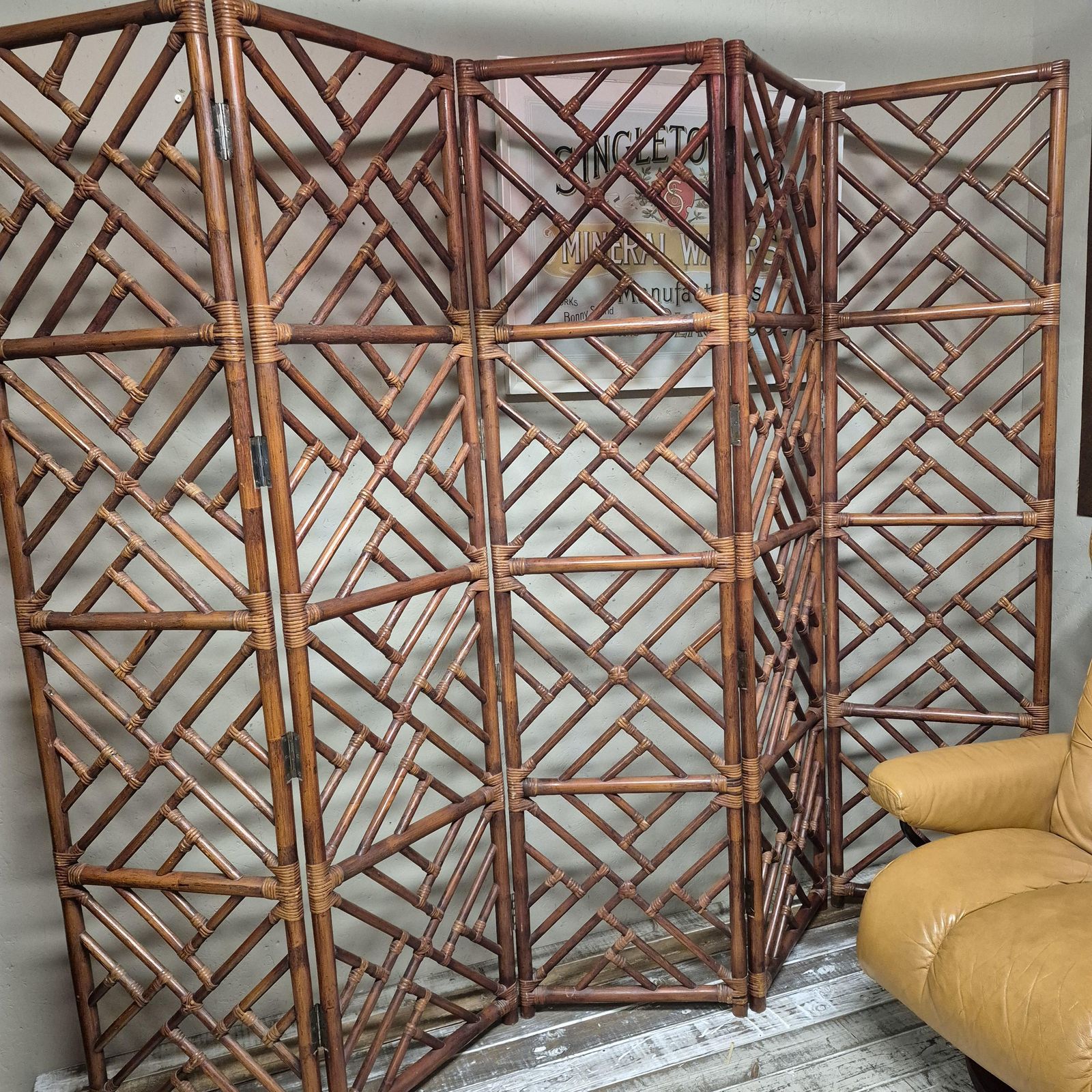 photo furniture Mid Century Faux Bamboo Folding Room Divider / Discretion Privacy Screen.