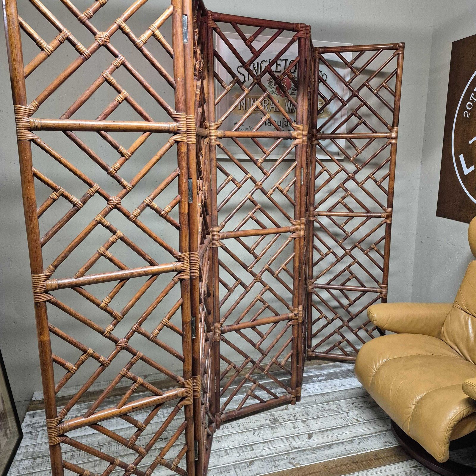 photo for sale Mid Century Faux Bamboo Folding Room Divider / Discretion Privacy Screen.