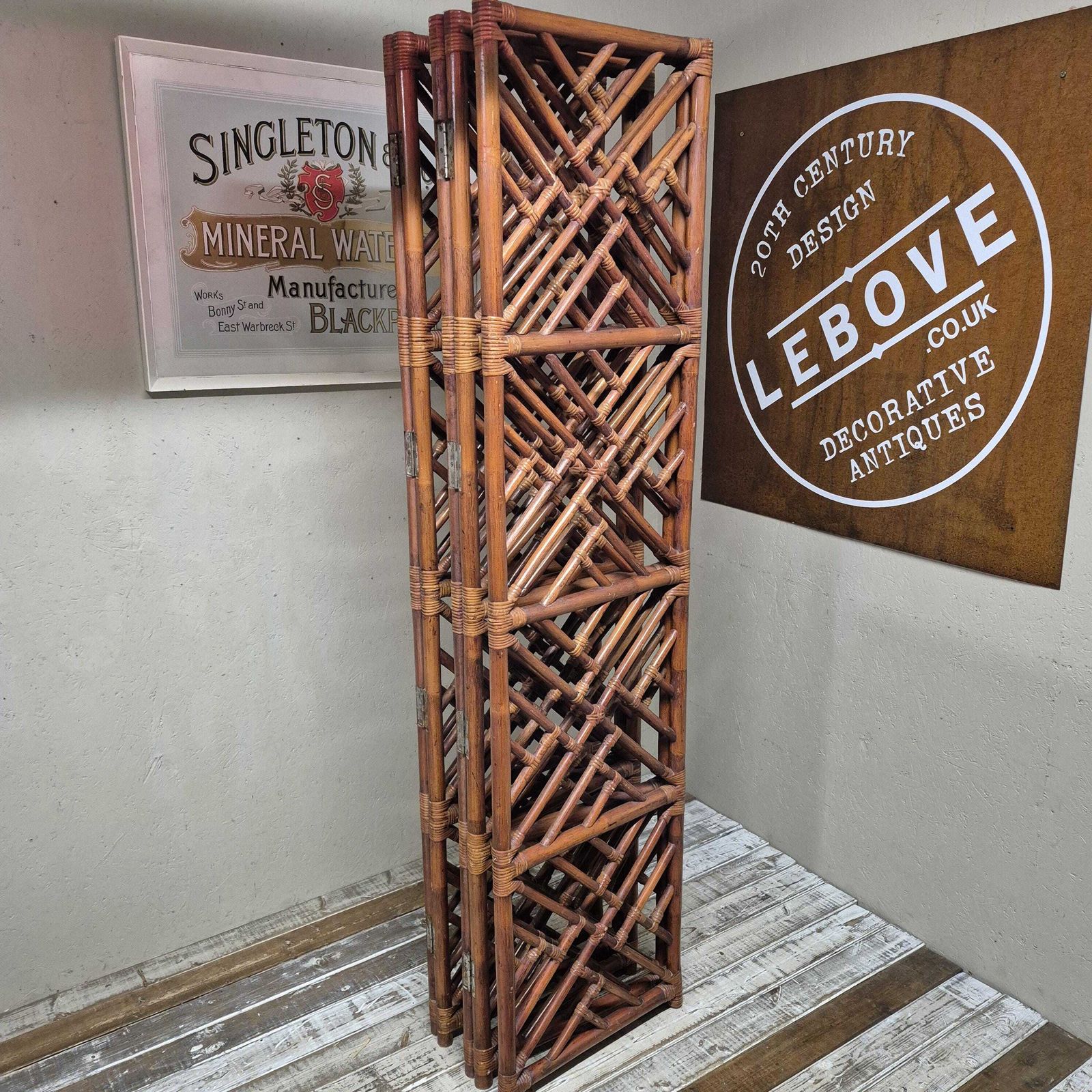 photo buy Mid Century Faux Bamboo Folding Room Divider / Discretion Privacy Screen.