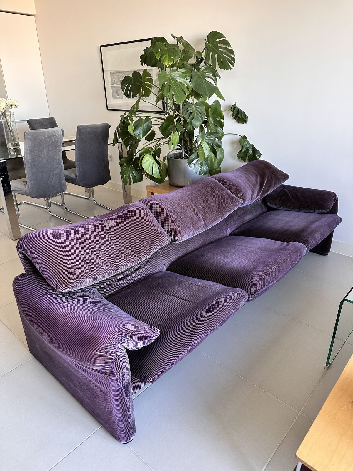 Maralunga Three Seater Sofa By Vico Magistretti For Cassina Purple Velvet photo furniture