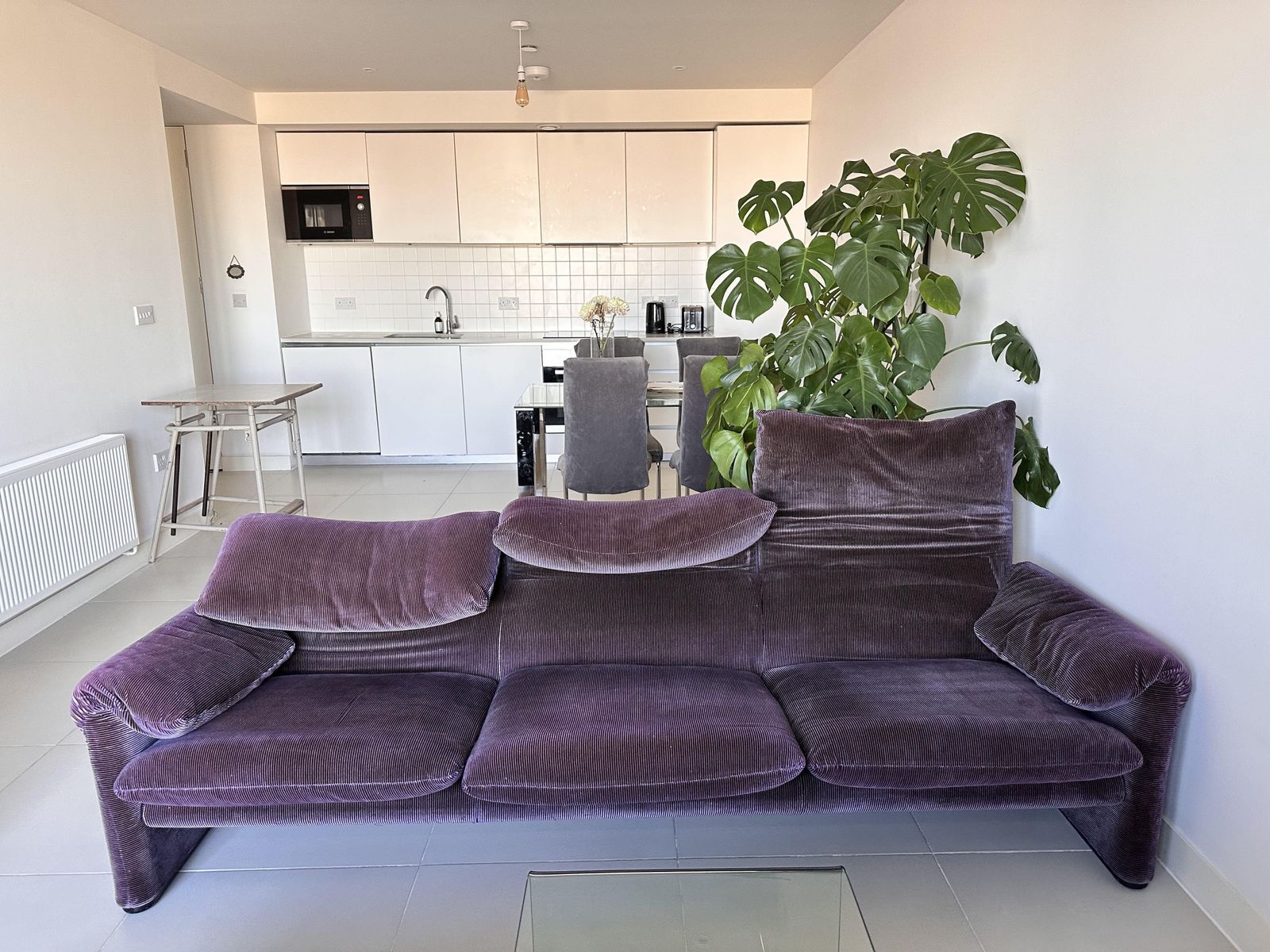 Maralunga Three Seater Sofa By Vico Magistretti For Cassina Purple Velvet photo buy