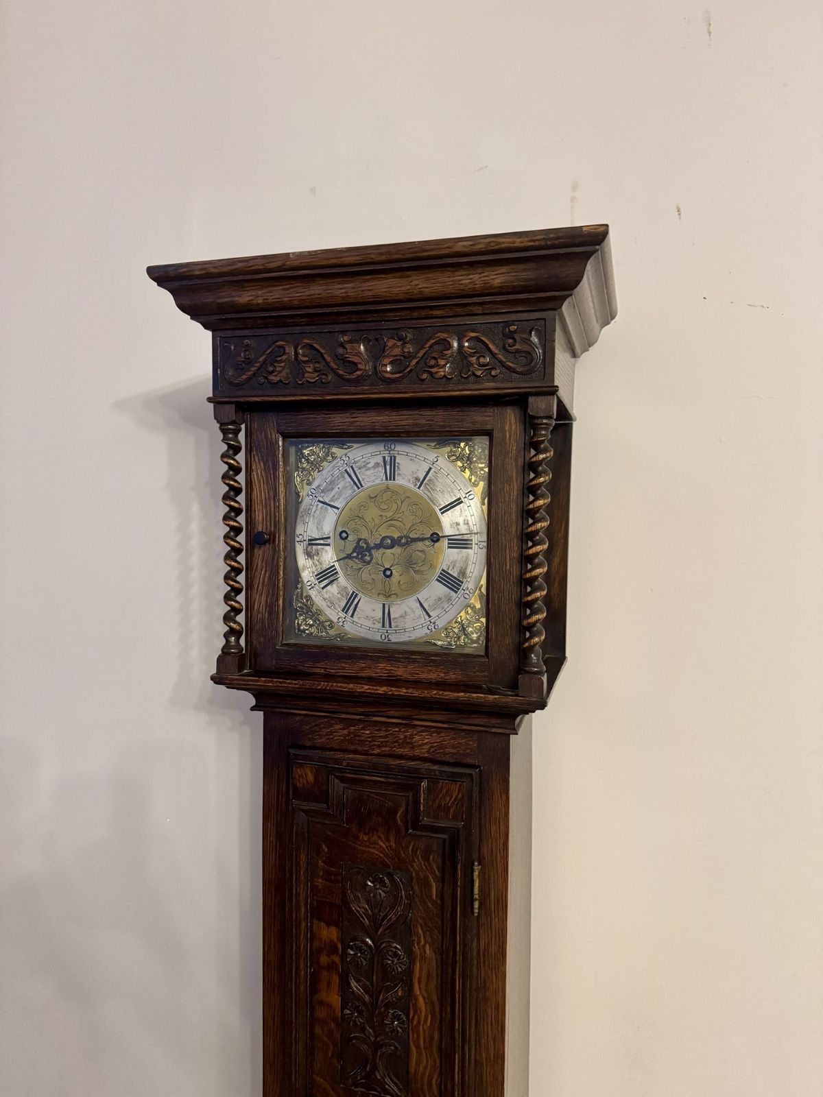 Fine Quality Antique Oak Triple Weight Chiming Grandmother Clock photo vinterior