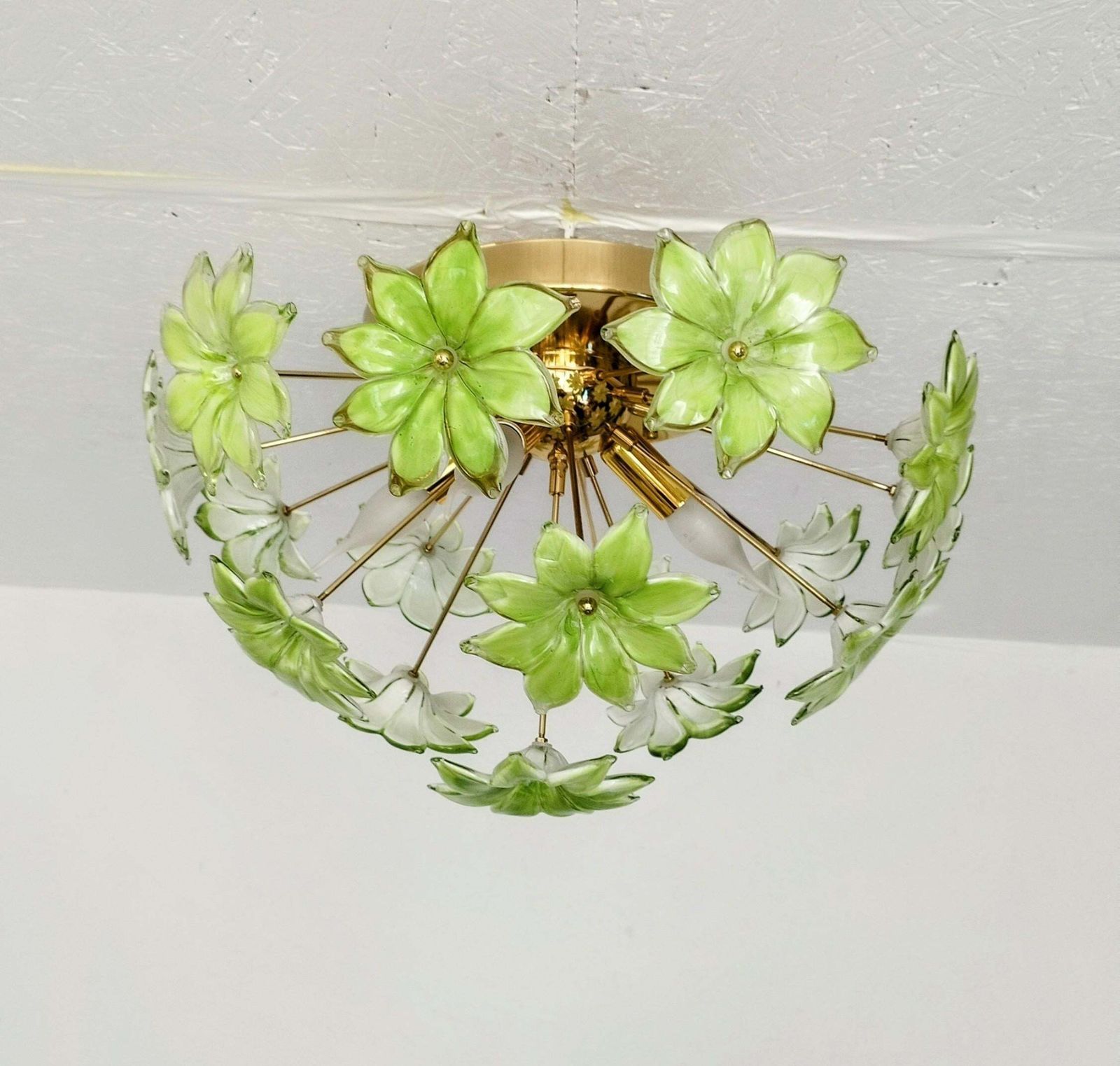 Lighting Chandelier Green Murano Styled Glass Flower Sputnik Flush Mount Light photo