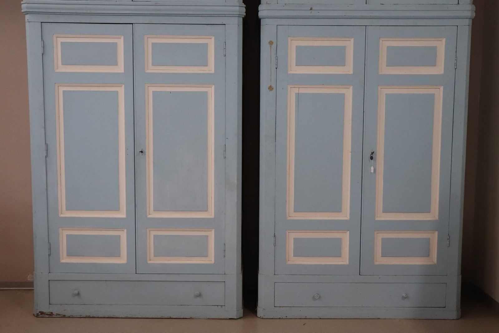 photo buy Antique Wardrobes In Lacquered Fir And Poplar Wood, 1800s, Set Of 2