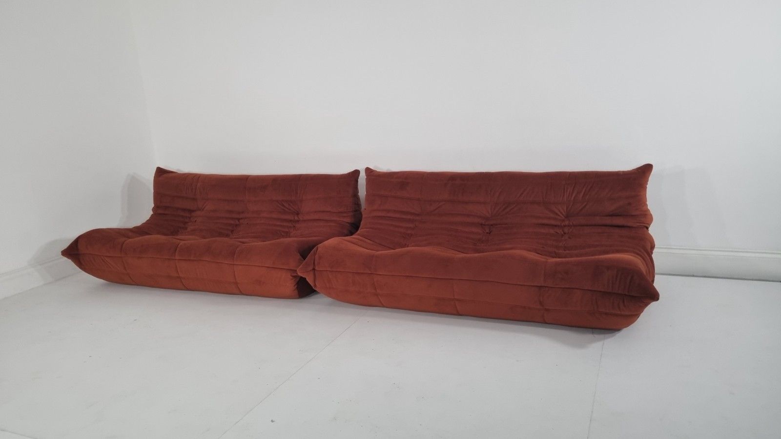 Ligne Roset Pair Of 3 Seater Togo's In Russet Velvet Immaculate photo 6240.0