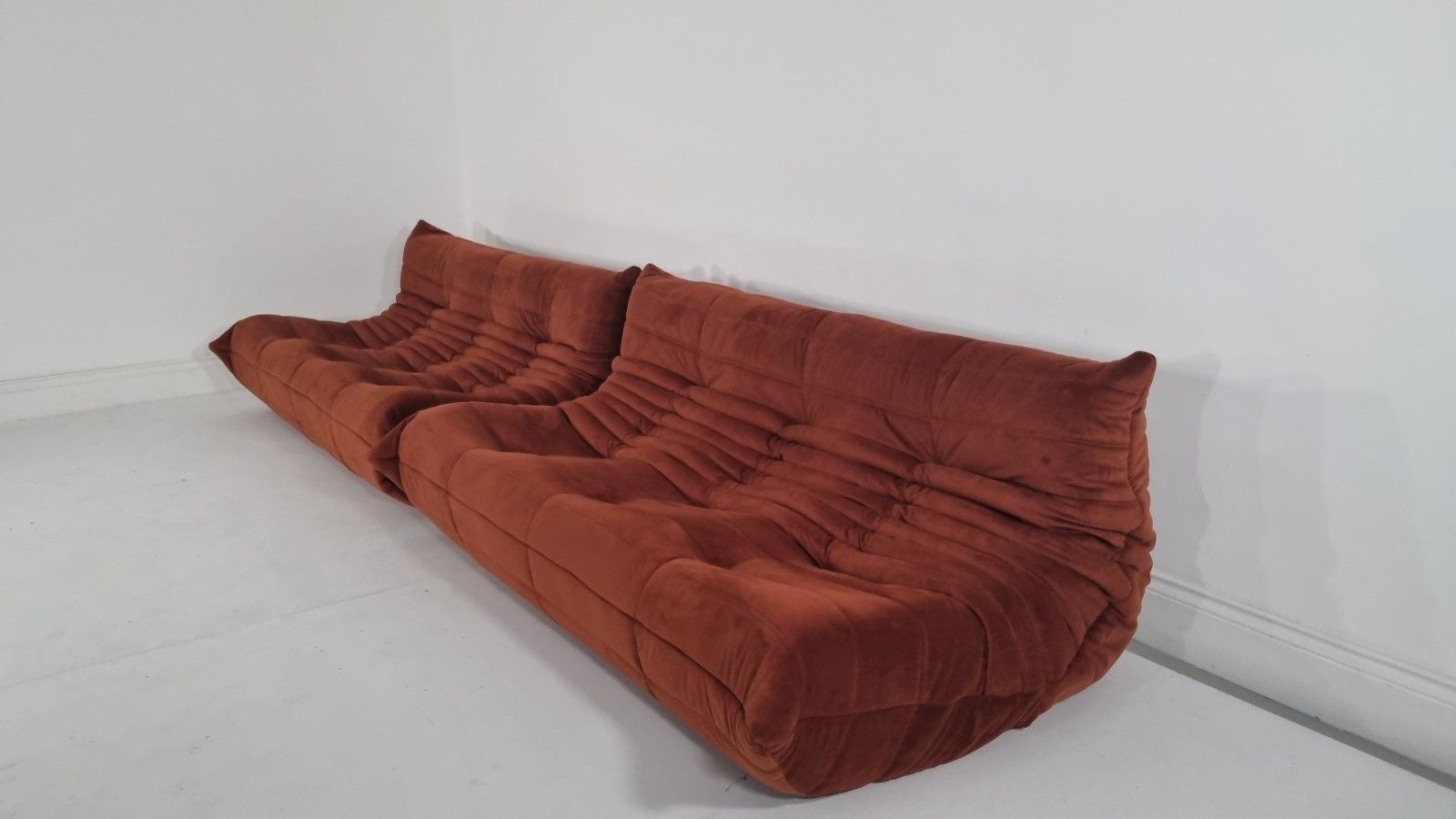 Ligne Roset Pair Of 3 Seater Togo's In Russet Velvet Immaculate photo buy