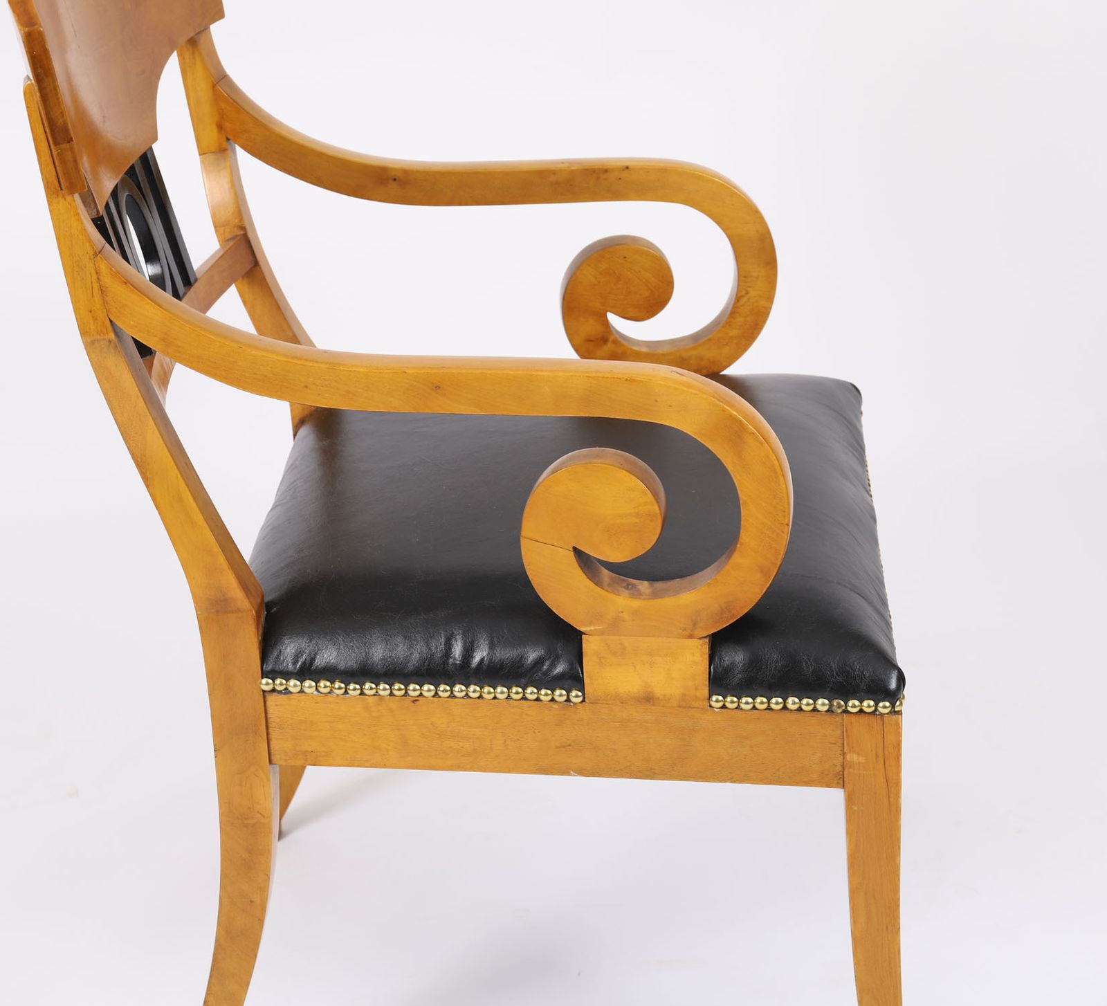 Furniture Antique Pair Swedish Biedermeier Birchwood Ebonized Armchairs 19th Century photo