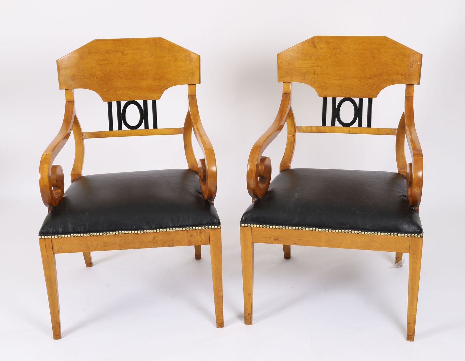 photo vinterior Antique Pair Swedish Biedermeier Birchwood Ebonized Armchairs 19th Century
