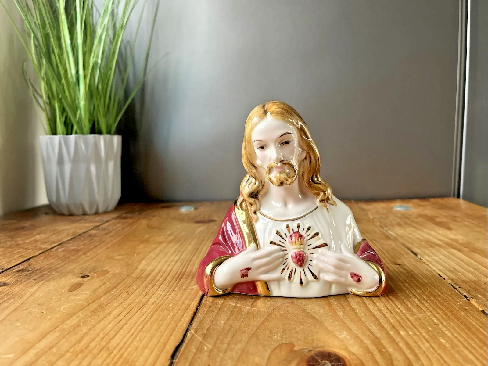 Vintage Italian Ceramic Jesus Christ Sacred Heart Bust 112 Sculpture Religious