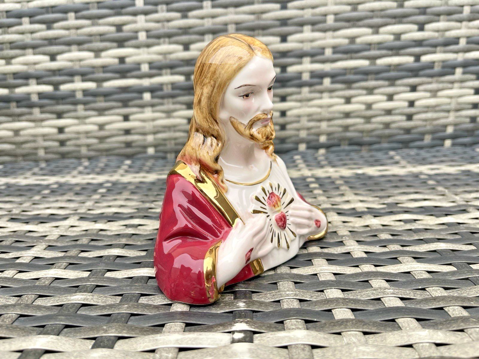 Vintage Italian Ceramic Jesus Christ Sacred Heart Bust 112 Sculpture Religious photo for sale