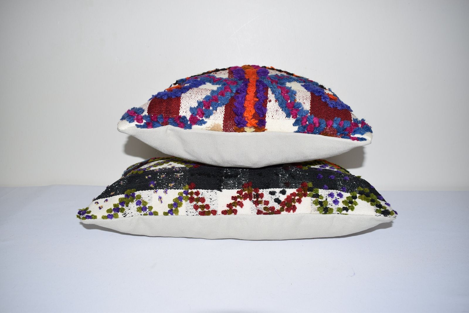 Set Of Two Turkish Kilim Pillow Covers, Shaggy Tulu , Vintage photo Textiles