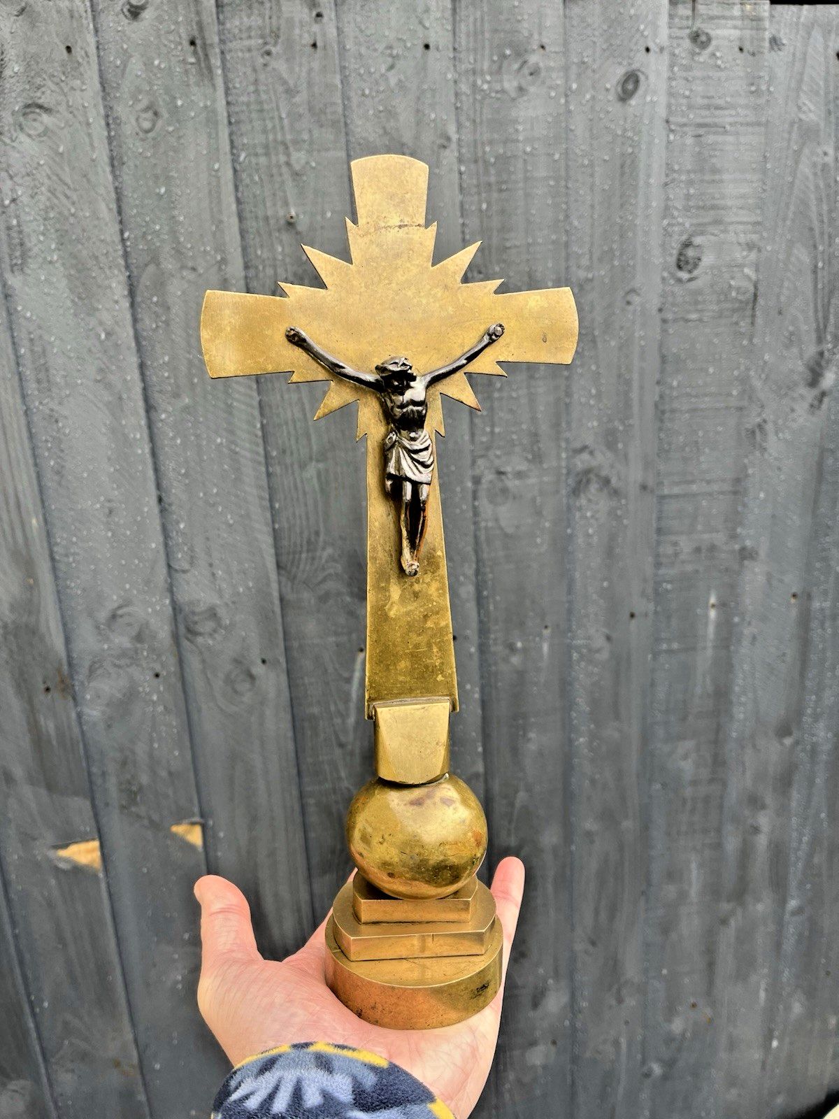 Art Deco Brass & Bronze Freestanding Altar Crucifix Church Cross Jesus French ?