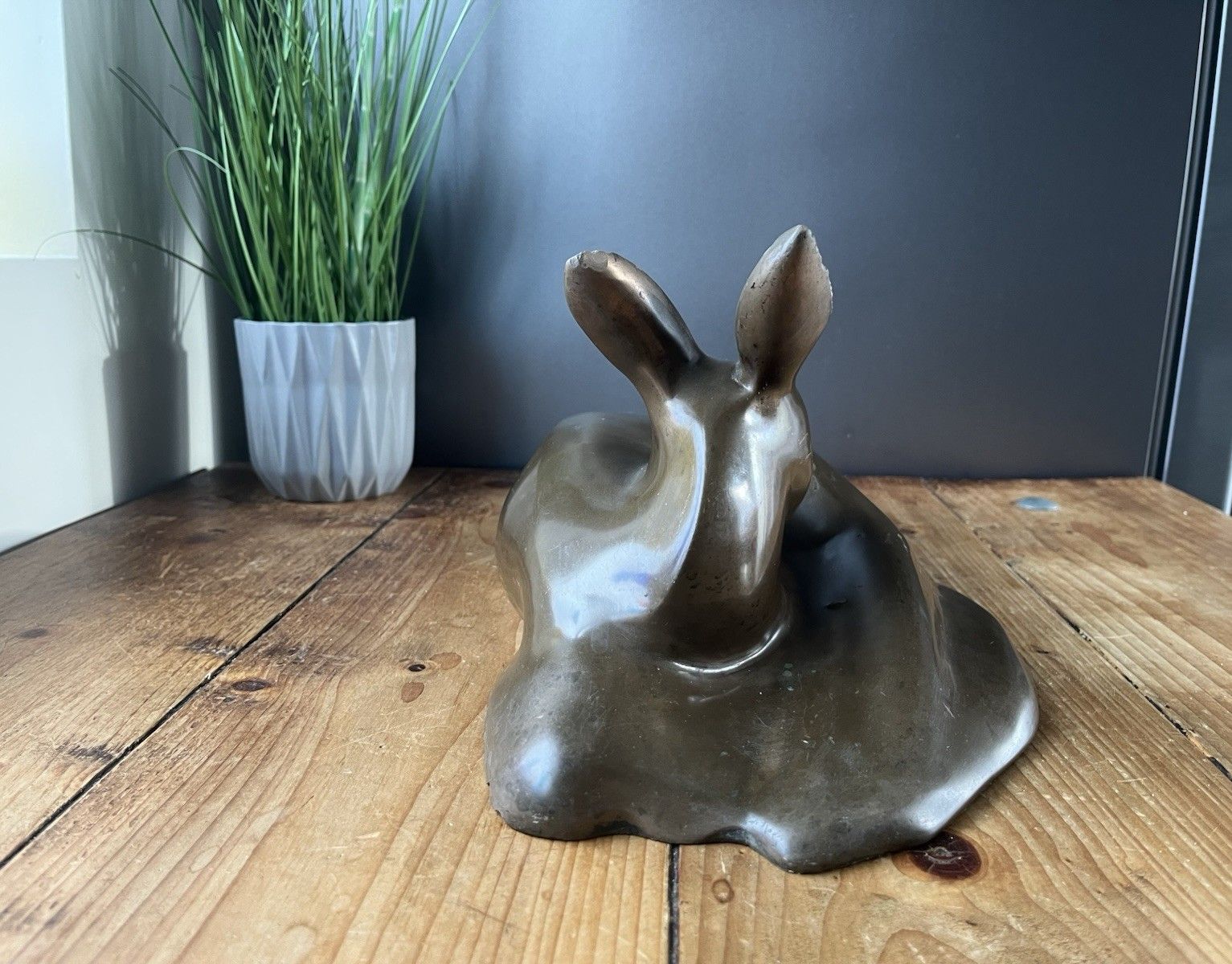 Large 50's Art Deco Style Signed Richard Fisher Bronze Resin Fawn Deer Sculpture photo Art
