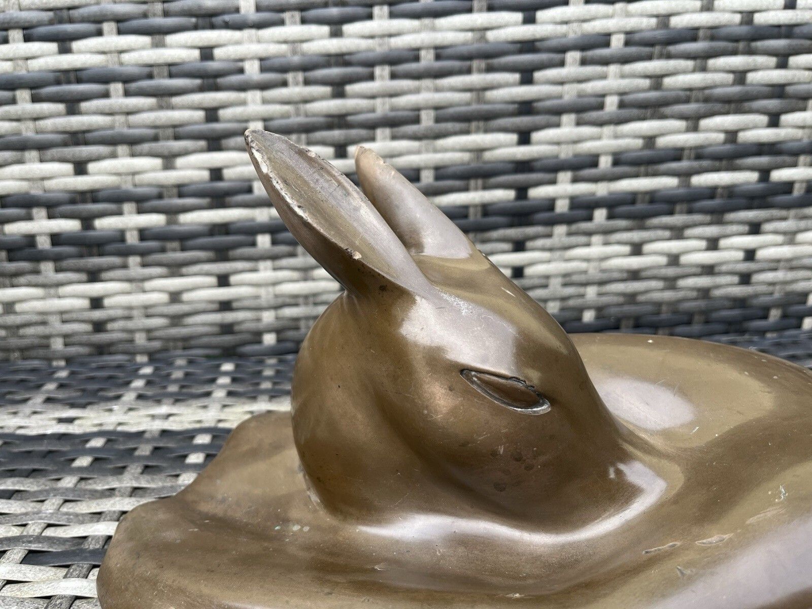 265.0 Large 50's Art Deco Style Signed Richard Fisher Bronze Resin Fawn Deer Sculpture photo