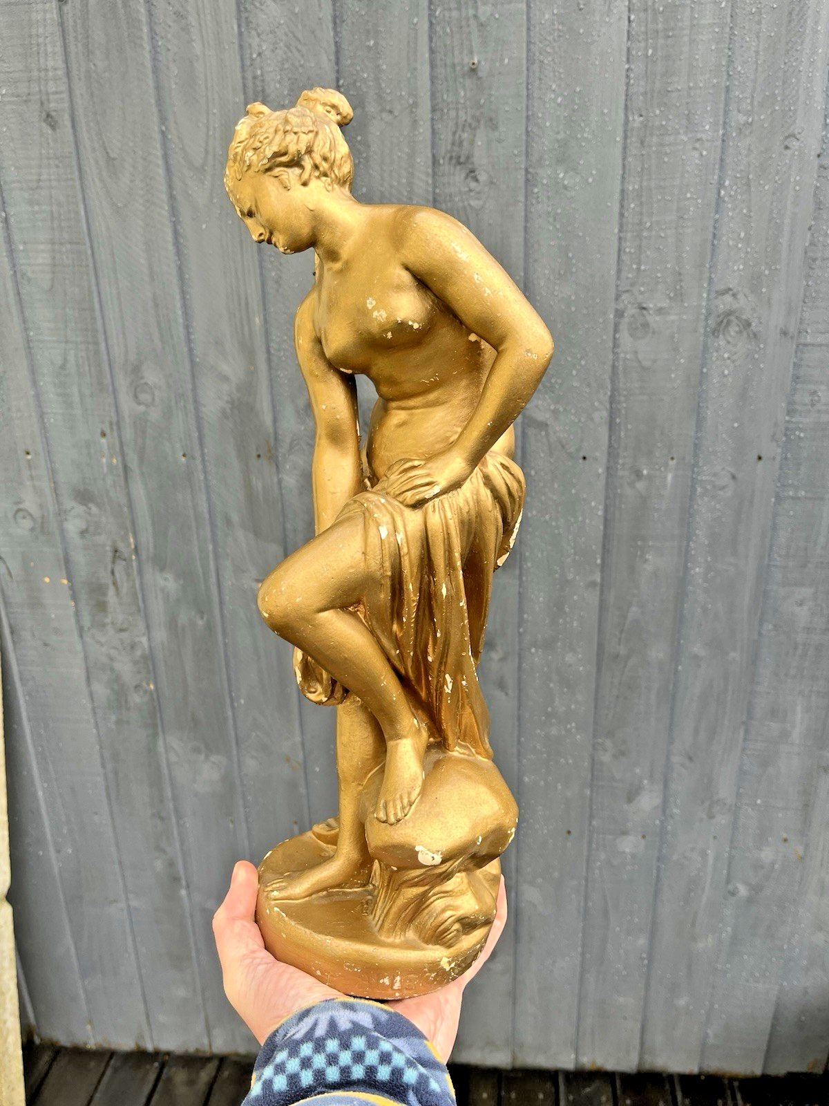 photo buy Antique French Plaster Chalkware Lady Maiden Bathing Figurine Venus By Allegrain