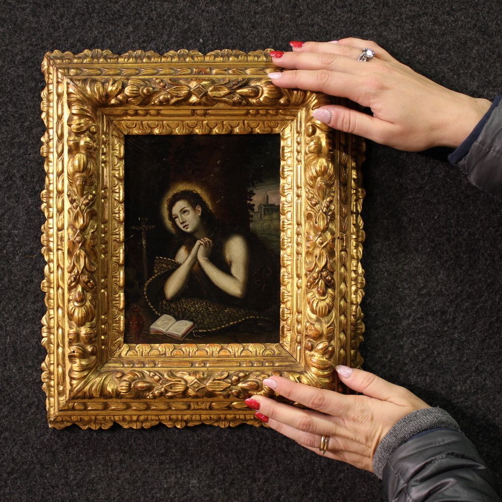 Antique 17th Century Copper Painting, Penitent Magdalene photo vinterior