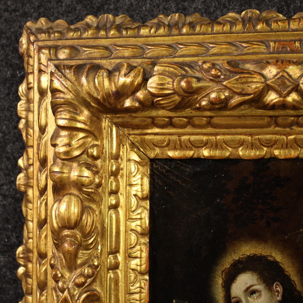 3800.0 Antique 17th Century Copper Painting, Penitent Magdalene photo