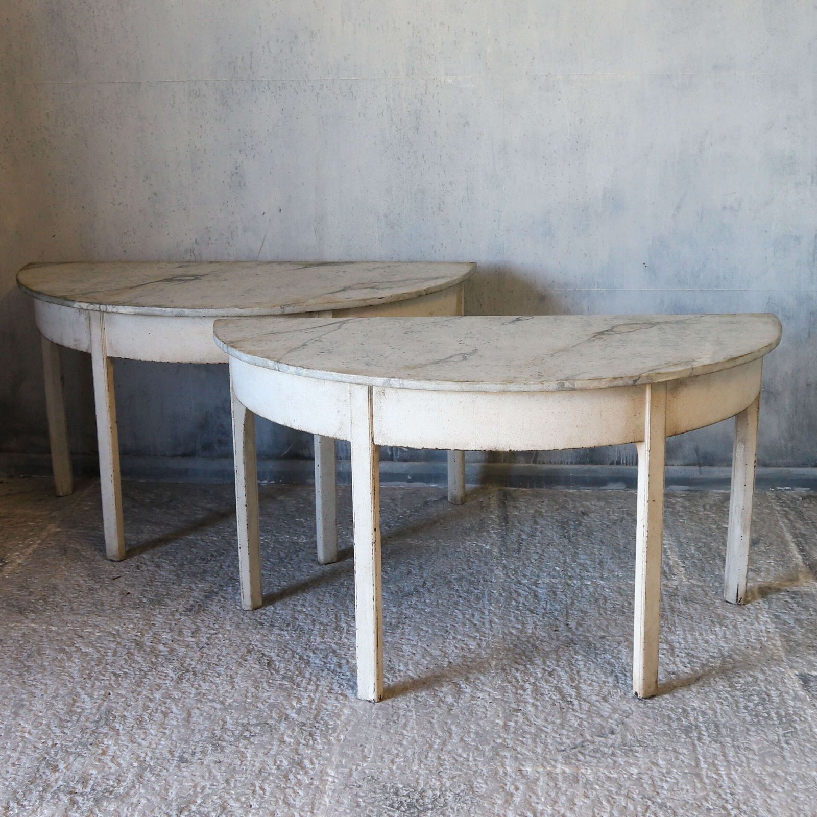 ​​​​​​​Pair Of Stylish Antique Georgian Demi Lune Console Tables With Marlborough Legs photo furniture