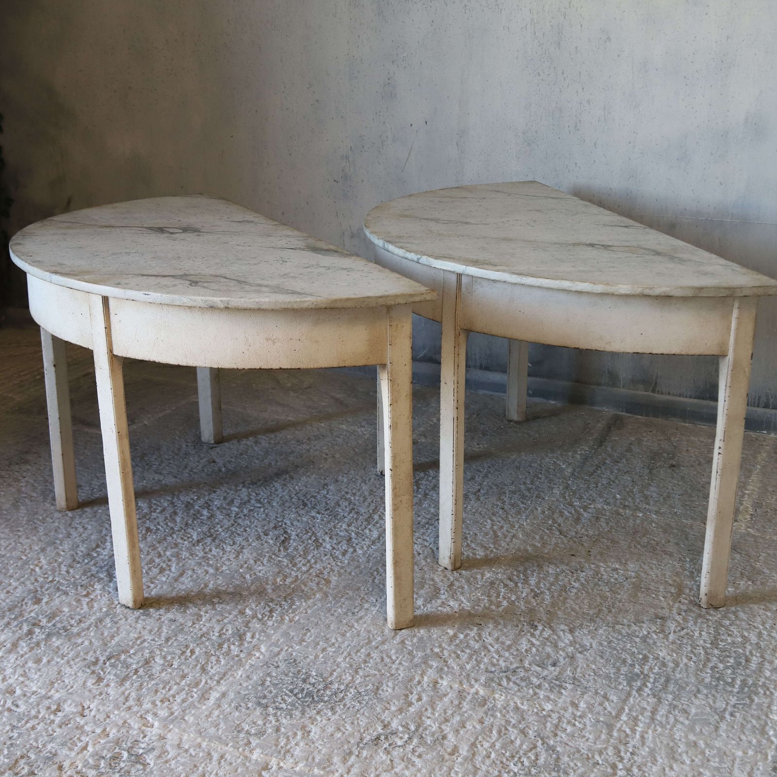 photo for sale ​​​​​​​Pair Of Stylish Antique Georgian Demi Lune Console Tables With Marlborough Legs