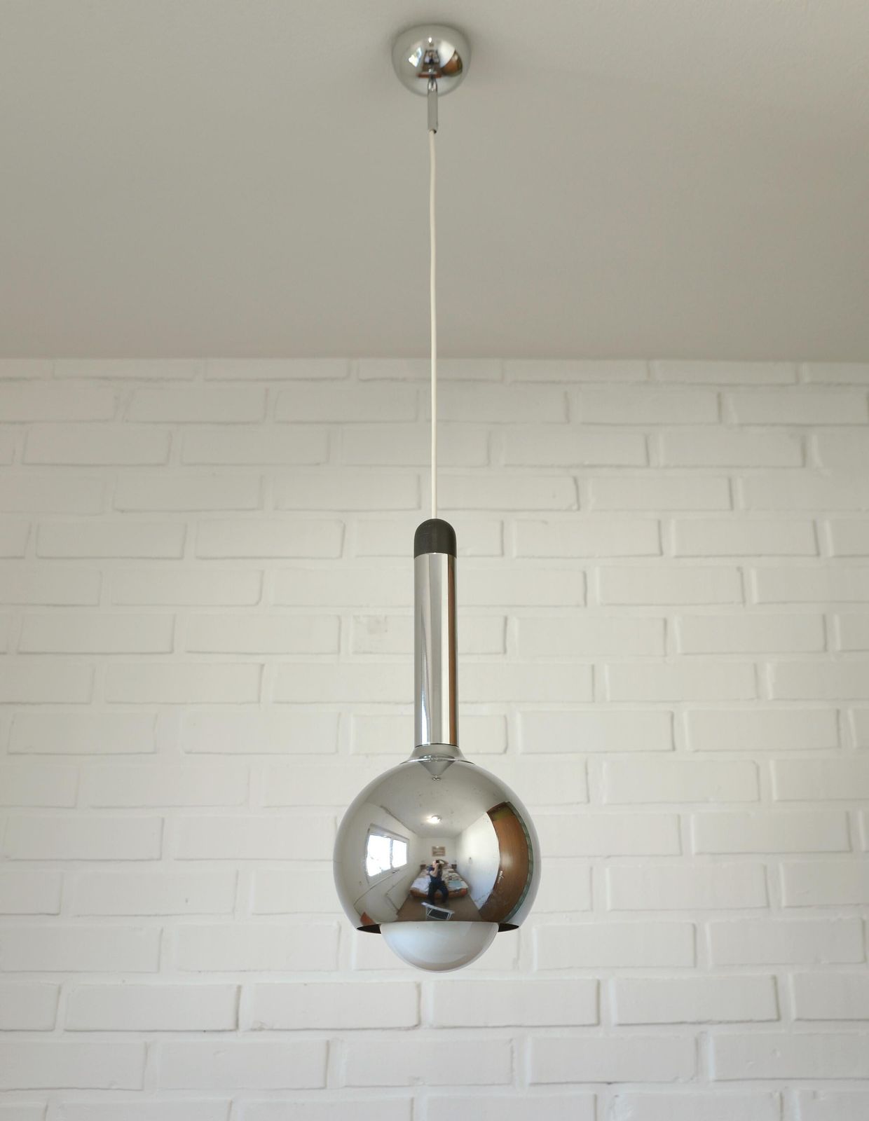 204.0 Vintage Pendant Light / Mcm Hanging Lamp / Mid Century Modern / Minimalist Chrome Lighting photo
