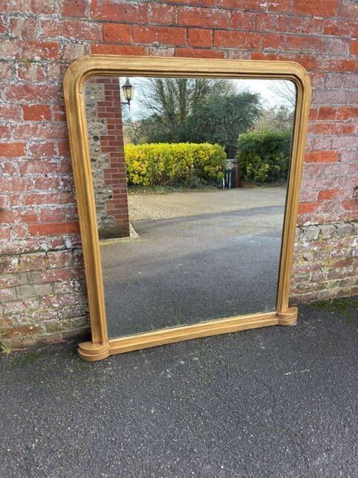 A Fabulous Large Antique English 19th C Arched Top Gilt Overmantle Mirror. photo vinterior