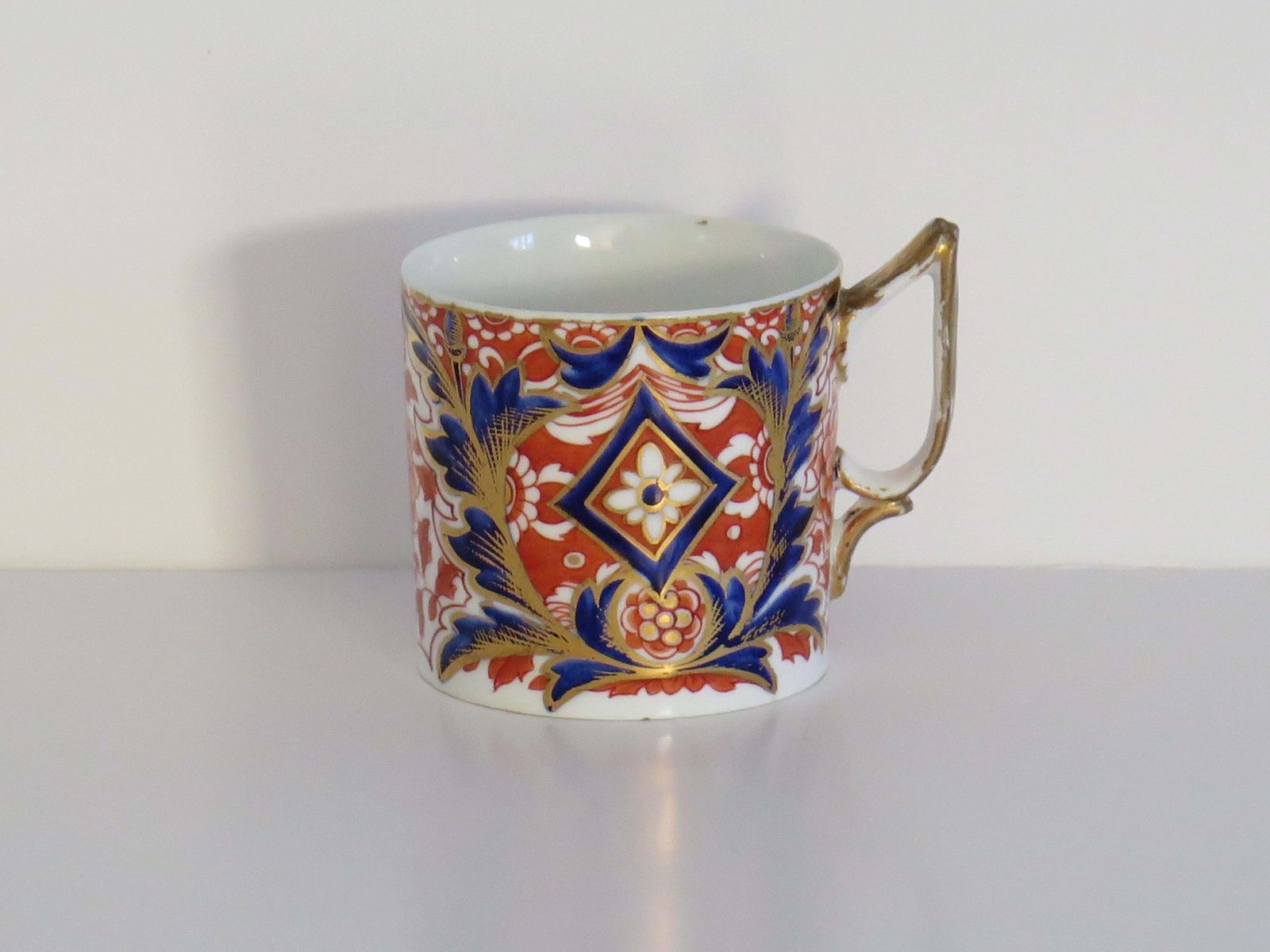 Georgian Derby Porcelain Coffee Can Rare Ear Handle Acanthus Imari Ptn, Ca 1810 photo for sale