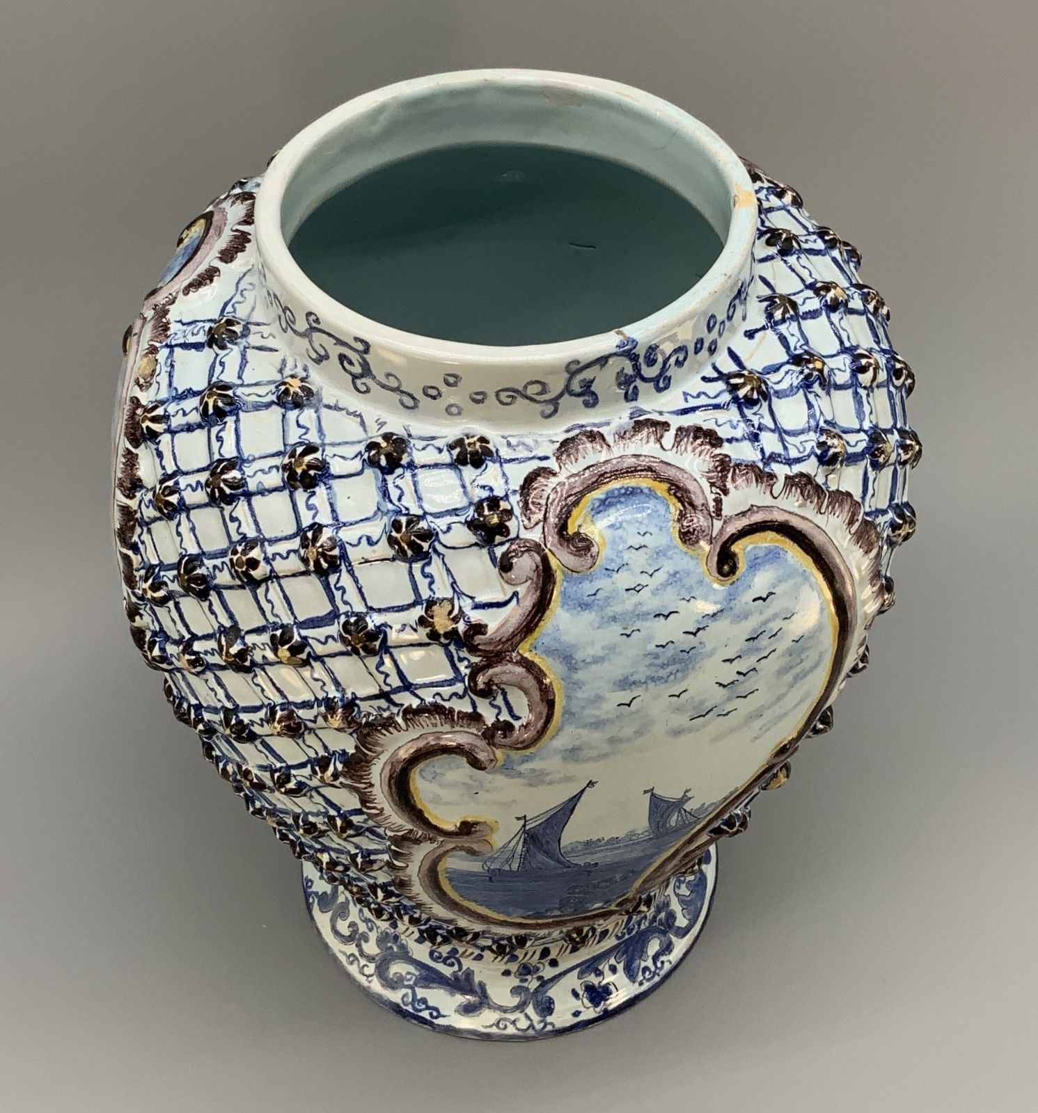 photo vinterior Large Superb 19thc Dutch Style French Faience Delft Manganese Blue & White Vase