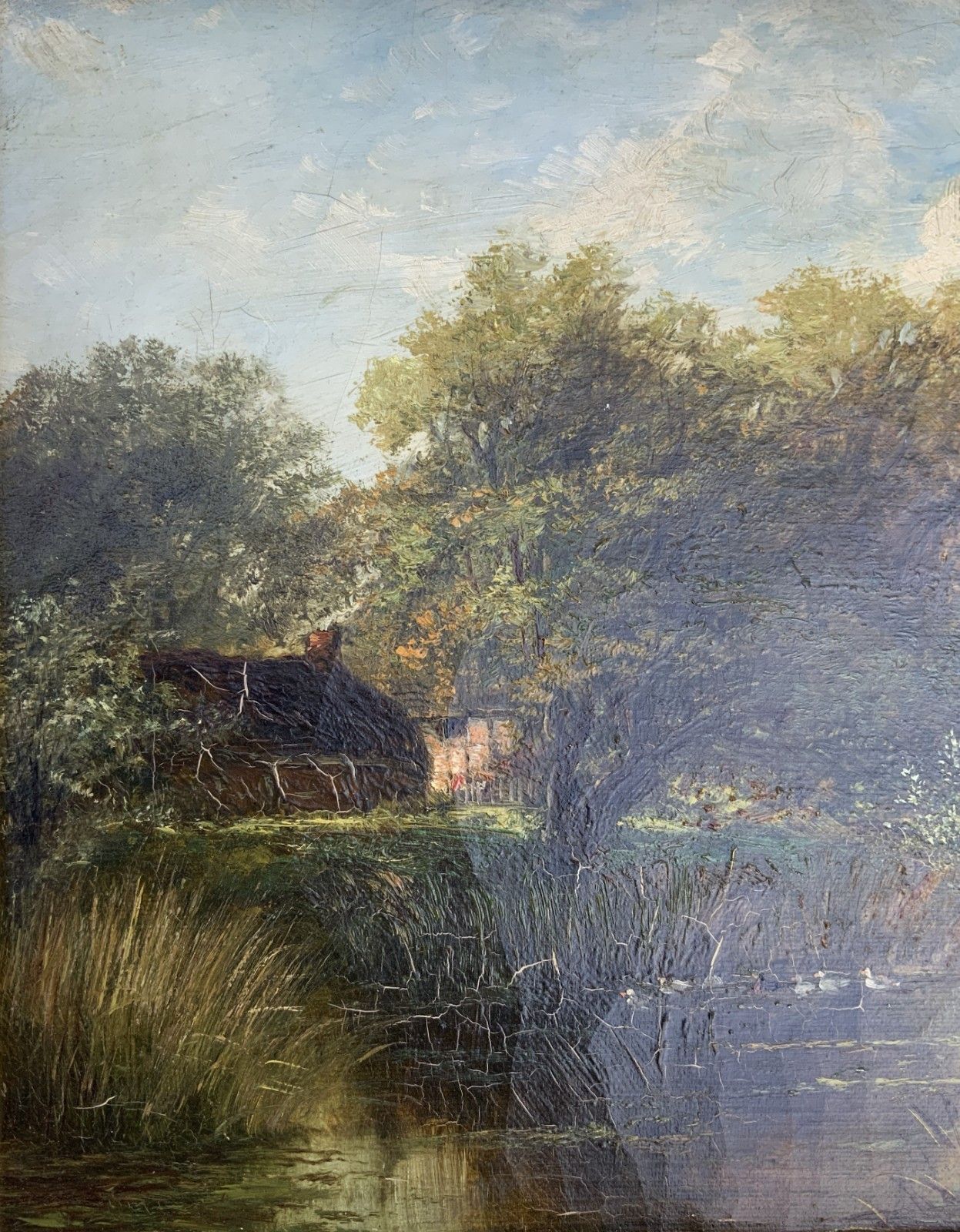 Att: Abraham Hulk Junior (British, 1851 1922) Duck Pond Riverscape Oil Painting photo 339.0
