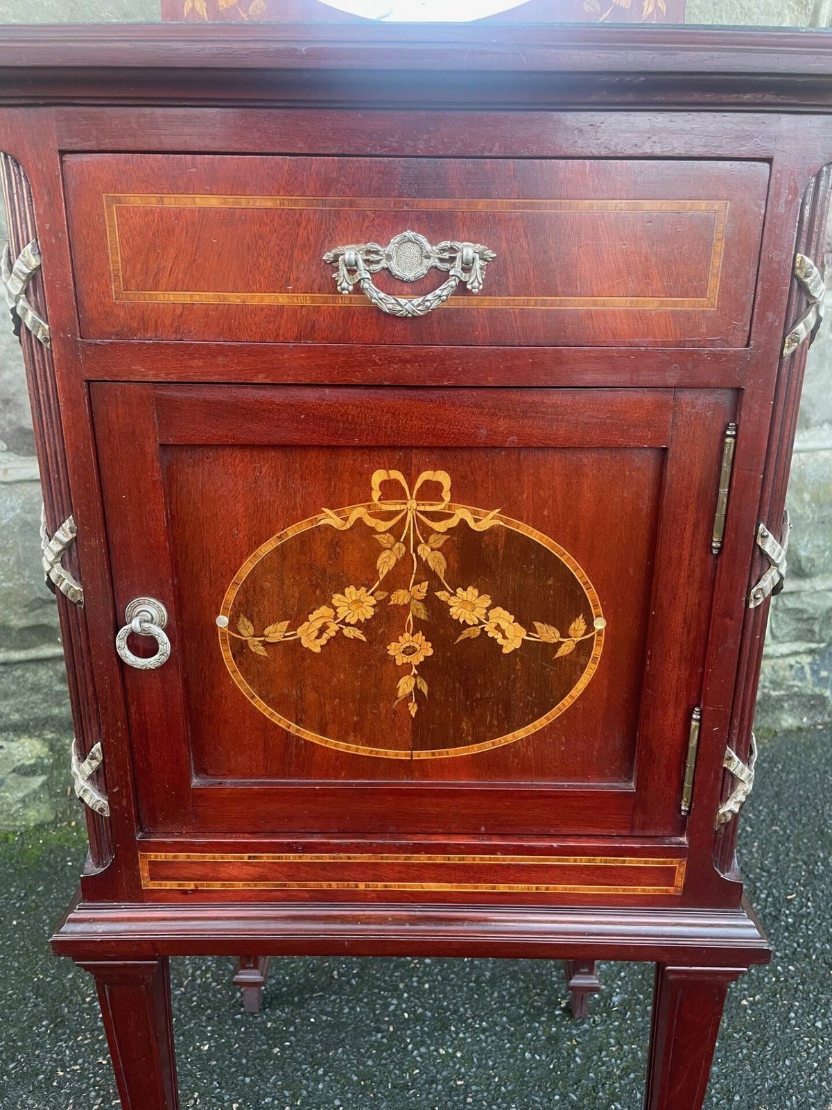Furniture Edwardian Inlaid Mahogany Bedside Cabinet photo