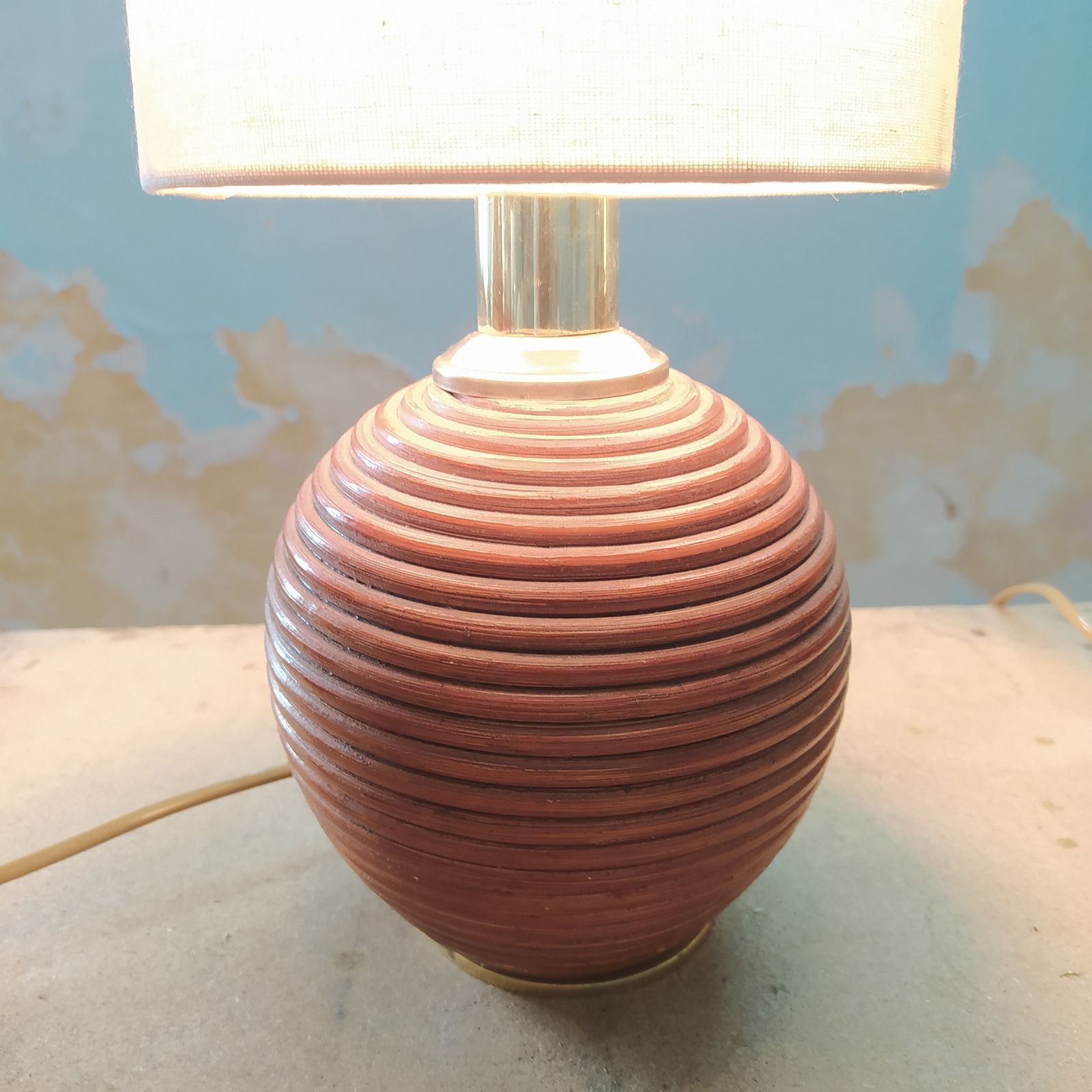 Pair 1970's Pencil Reed Table/Bedside Lamps. photo Lighting
