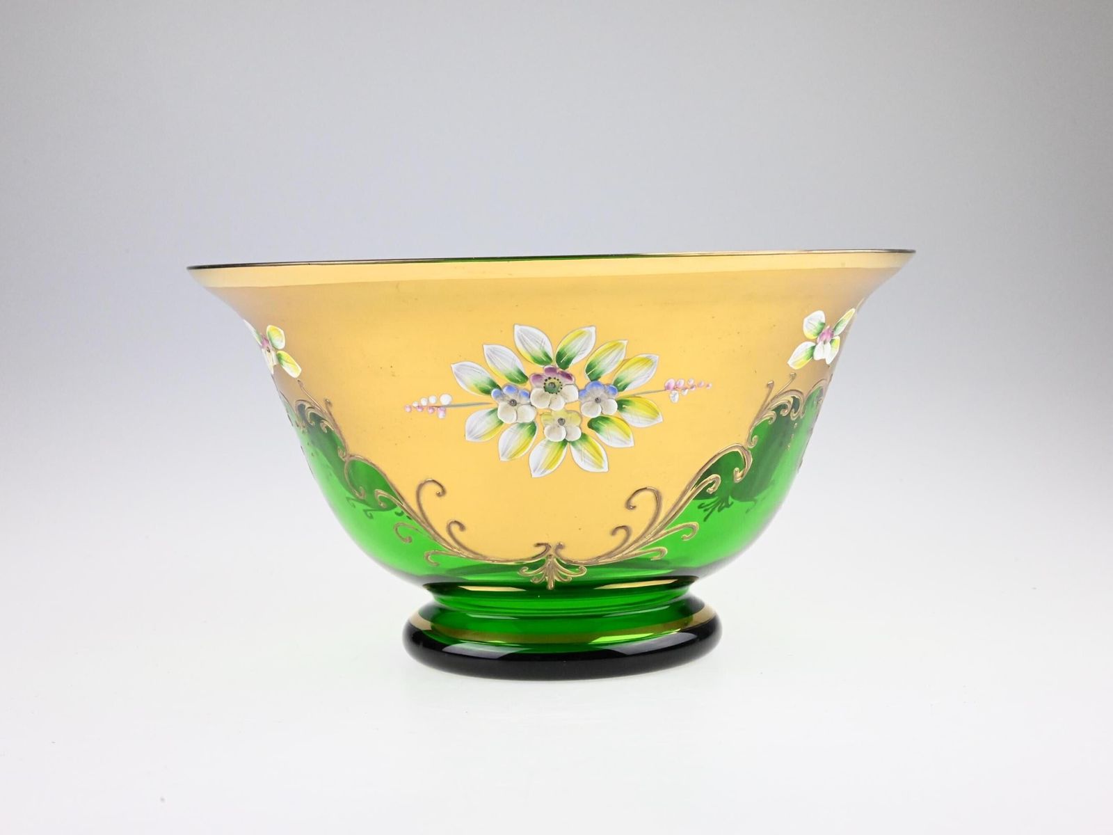 24k Gold Plated Glass Bowl, Glass Bowl, Green Glass Bowl, Gold Bowl, Bohemian Glass, Czech Glass Bowl, Enameled Bowl, Hand Painted Bowl photo 153.0