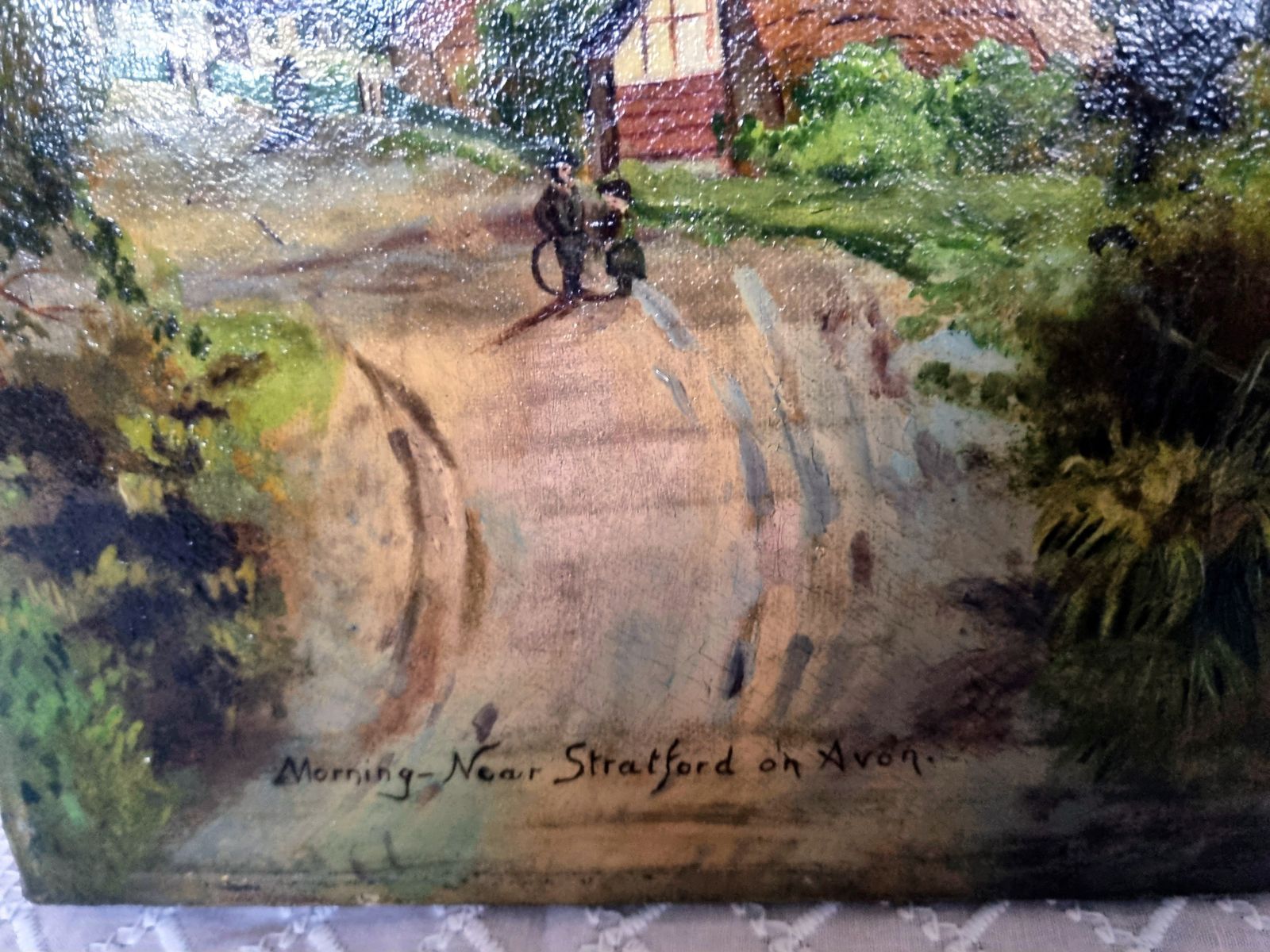 Antique English Oil Painting, Original Landscape Artwork On Canvas, Hand Painted Village Scene photo buy