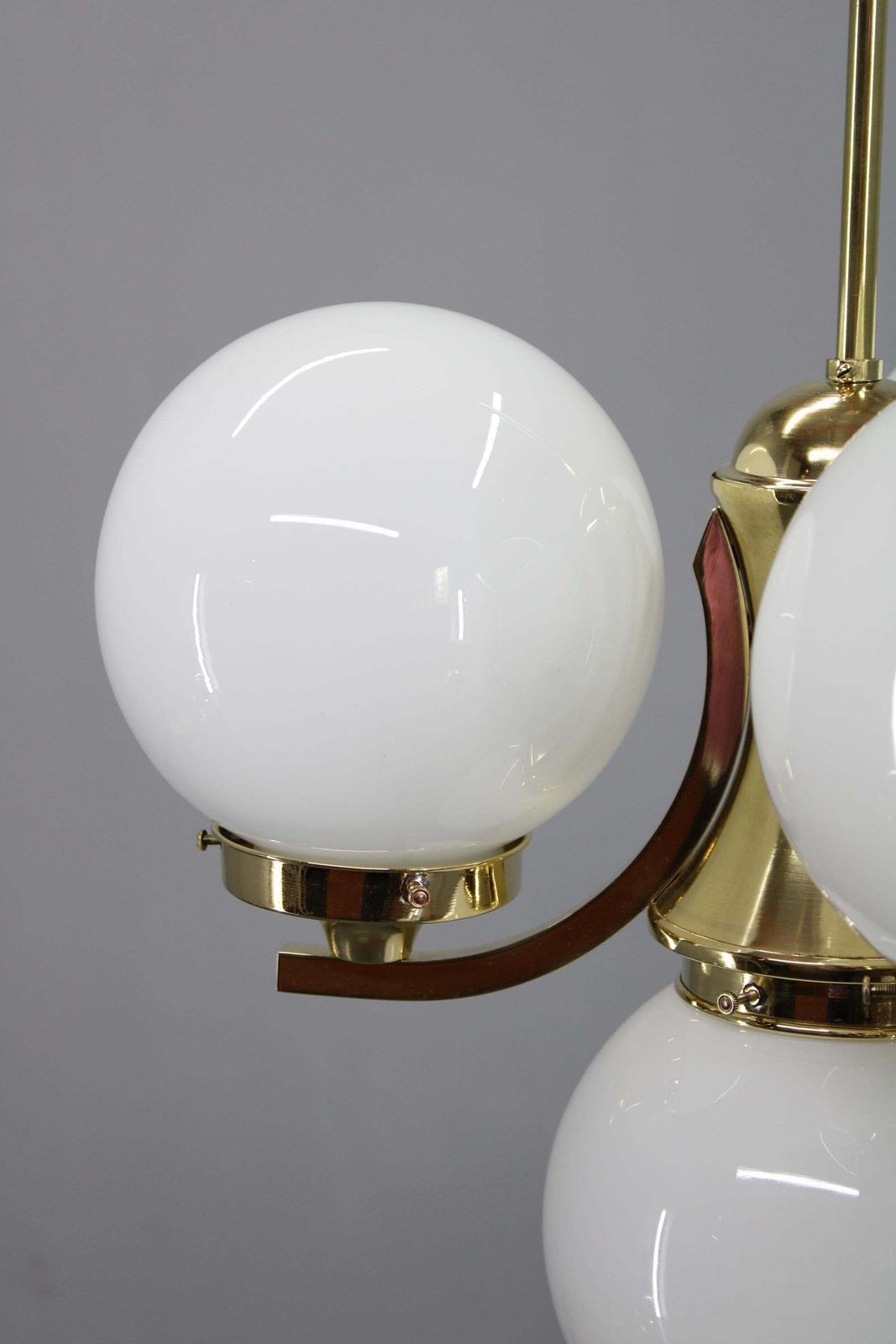 Art Deco Brass Chandelier With Opaline Glass, Czechoslovakia, 1930s photo Lighting