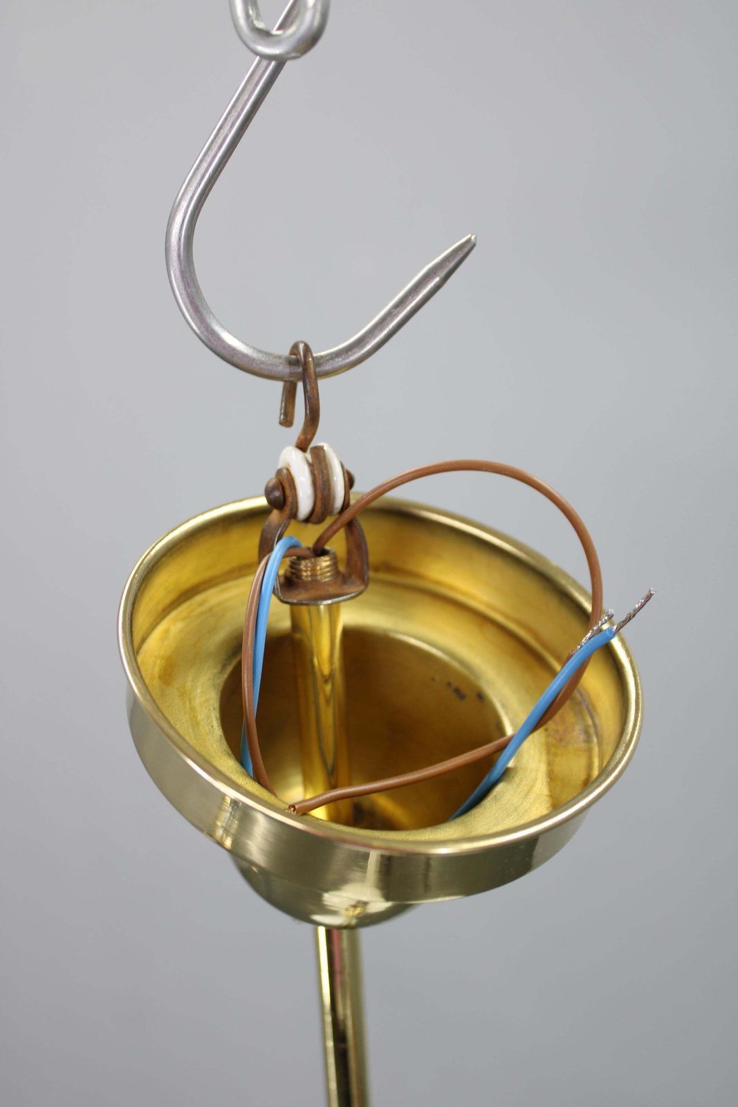 photo furniture Art Deco Brass Chandelier With Opaline Glass, Czechoslovakia, 1930s