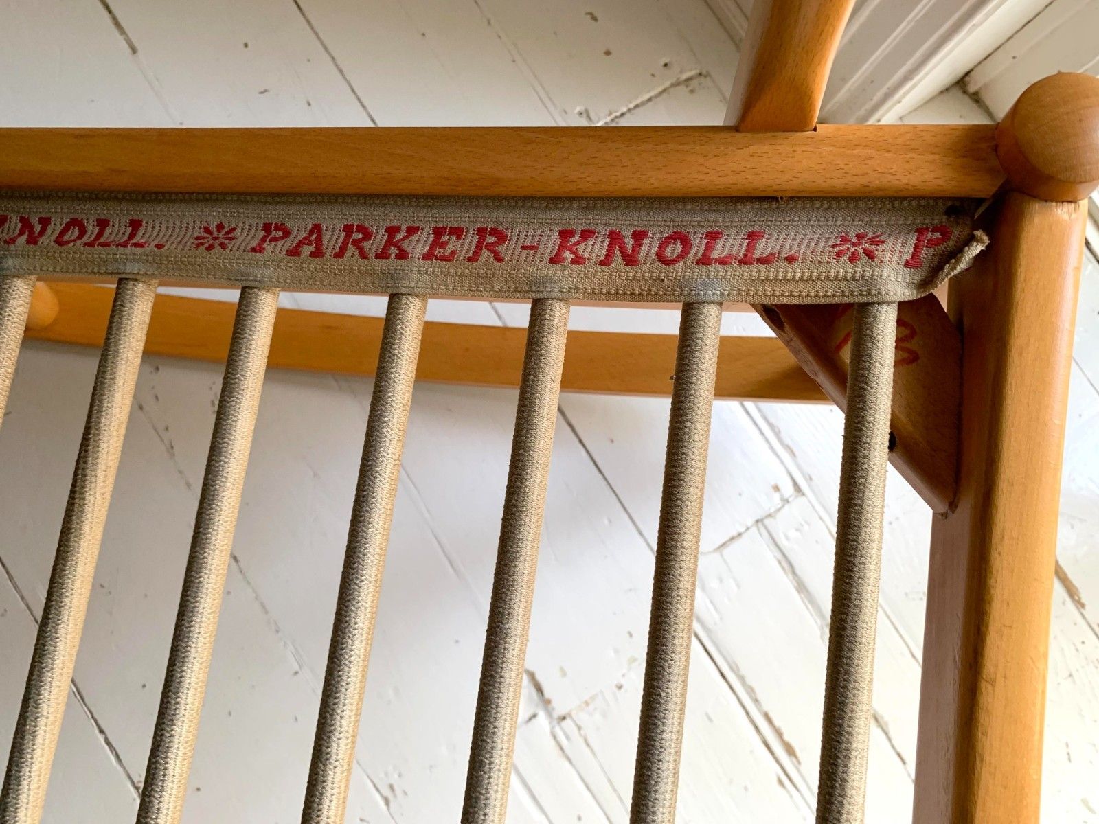 photo vintage Mid Century Parker Knoll Florian Rocking Chair W/ Beech Frame, Midnight Blue Velvet Cushions