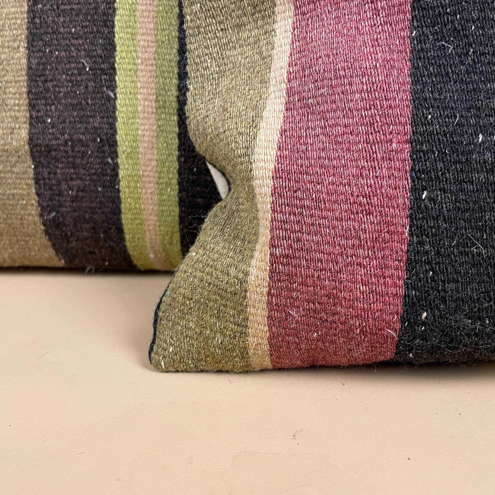Set Of 2 Vintage Moroccan Wool Woven Cushion Scatter Pillow Kilim Green Striped Pattern Antique Cushions 39x39cm Bolster Throw Decorative photo 65.0