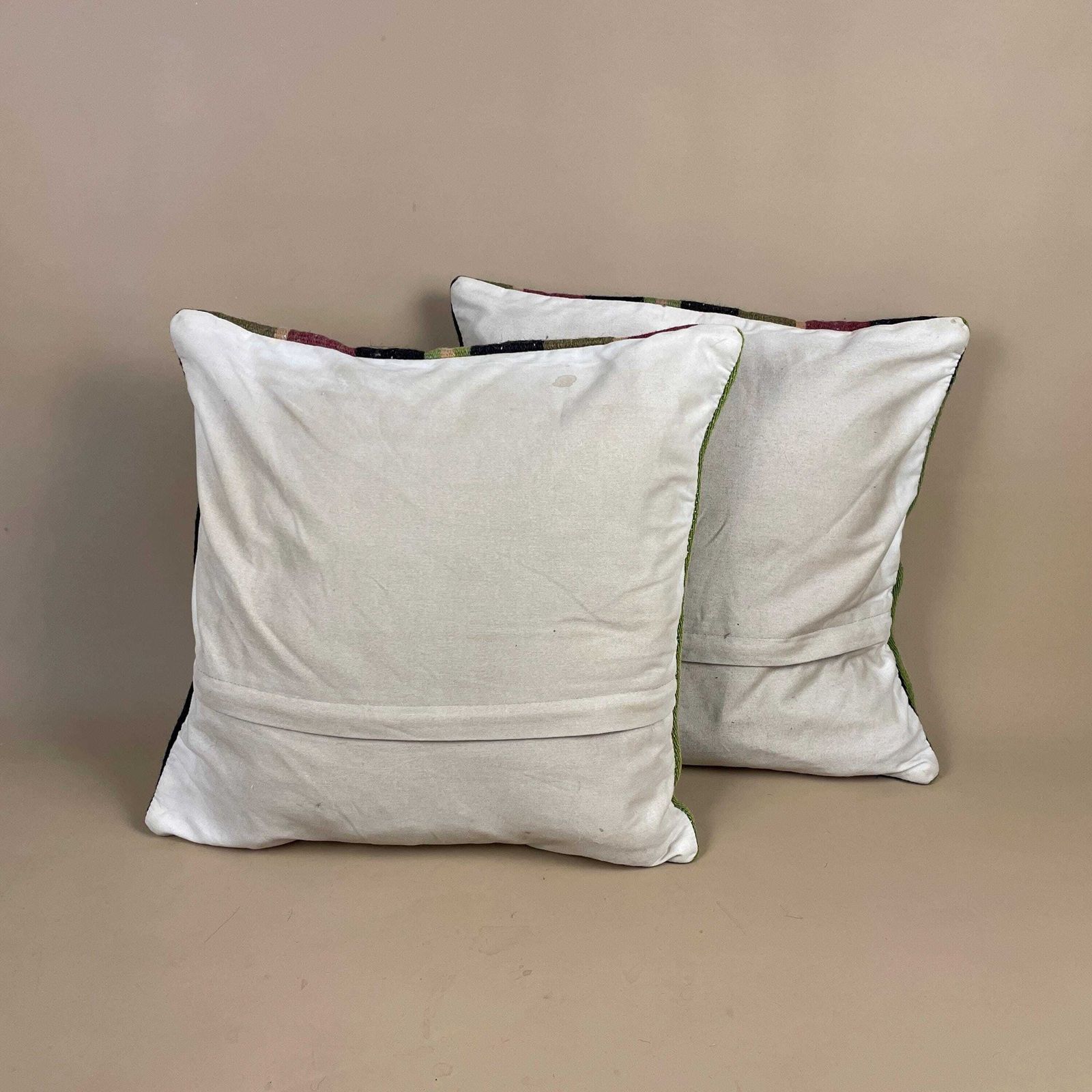 Set Of 2 Vintage Moroccan Wool Woven Cushion Scatter Pillow Kilim Green Striped Pattern Antique Cushions 39x39cm Bolster Throw Decorative photo vintage