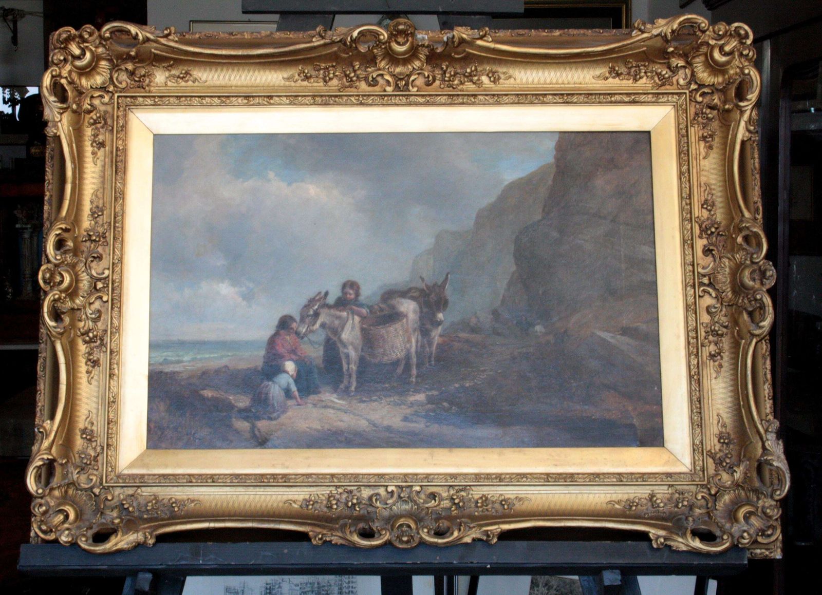 Oil Painting Joseph Paul Pettitt & George Young "Mussel Gatherers On The South Coast" Matte