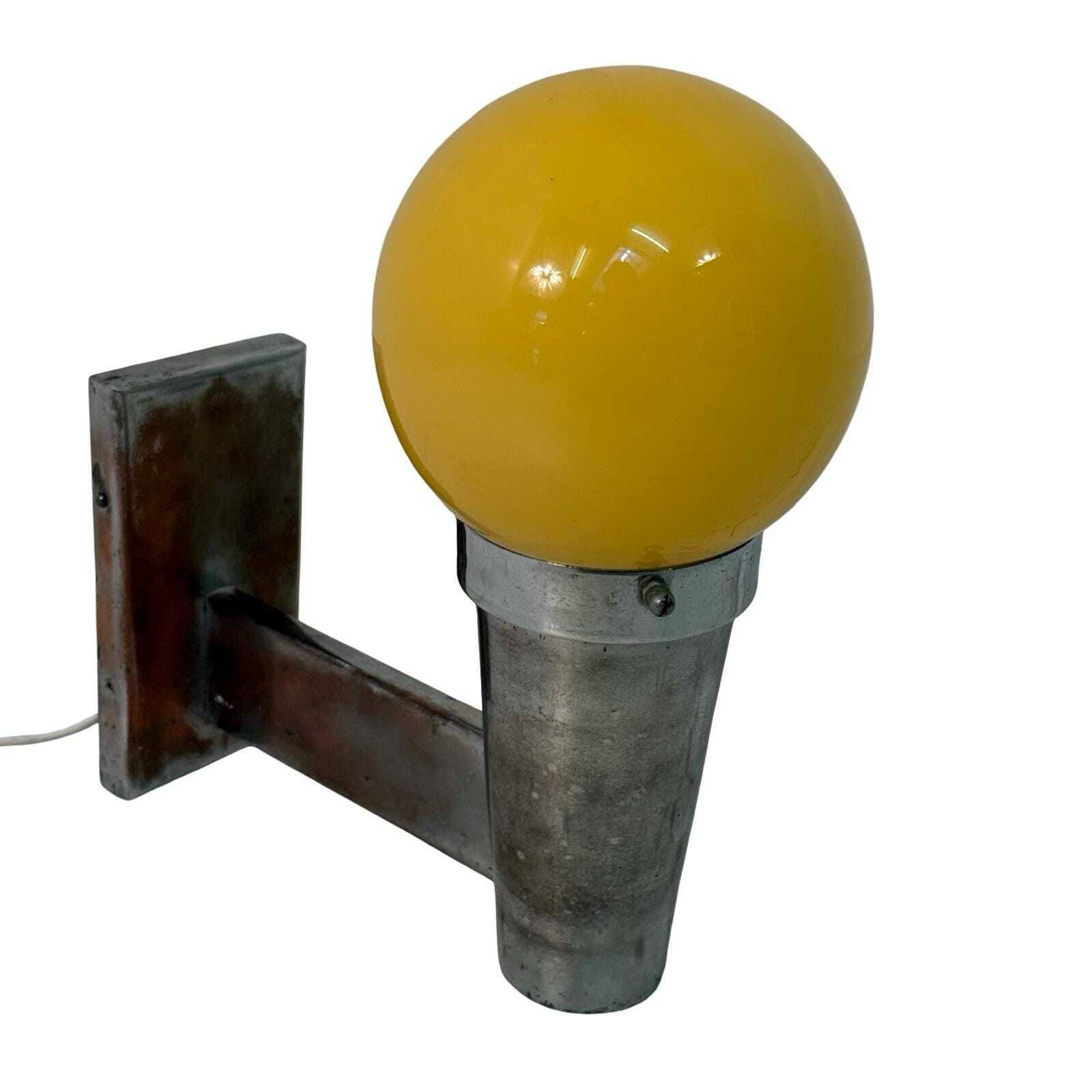 Napako (Czech)   Art Deco (Style)   Wall Mounted Lamp With Yellow, Opaline Glass And Chrome Plated, Copper Mount photo 267.0
