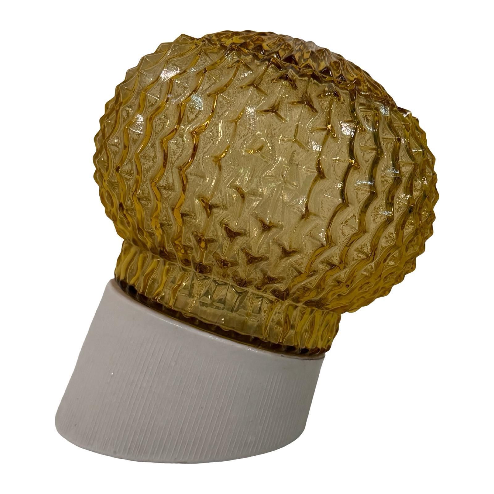 Ca. 1970's Pressed Glass Wall / Ceiling Fixture   Czechoslovakian   Mounted Under An Angle   Porcelain And Yellow Glass photo buy