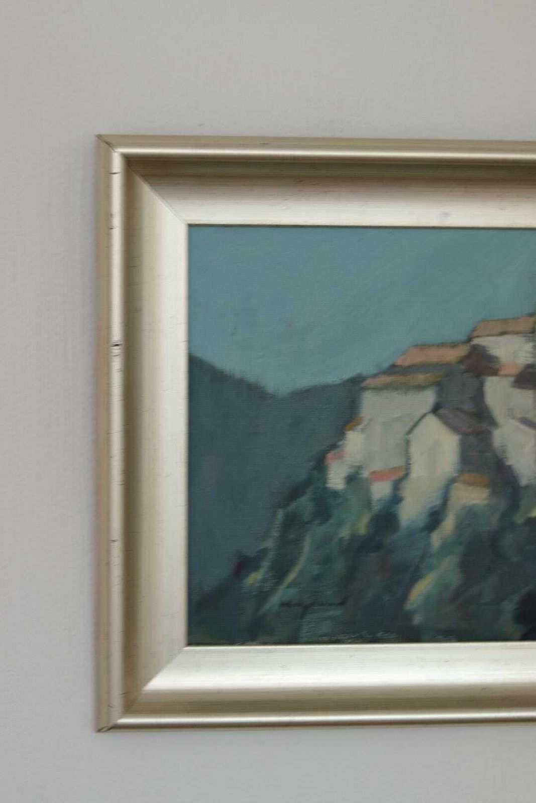 365.0 Original Mid Century Swedish Oil On Canvas – “Village Motif” By Bengt Hillgrund – Vintage & Framed 42.5 × 53 Cm (16.7" × 20.9") photo