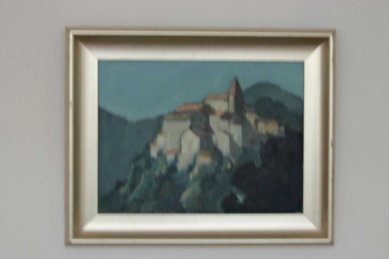 photo vintage Original Mid Century Swedish Oil On Canvas – “Village Motif” By Bengt Hillgrund – Vintage & Framed 42.5 × 53 Cm (16.7" × 20.9")