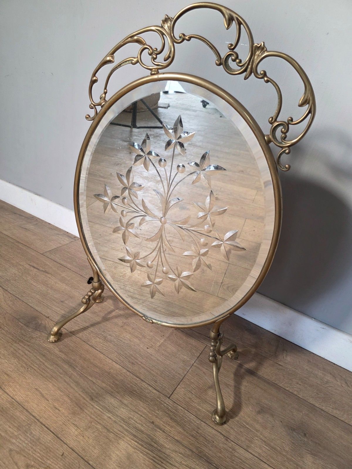 Antique Art Nouveau Style Cut Glass Fire Screen 1900s. photo Home Decor