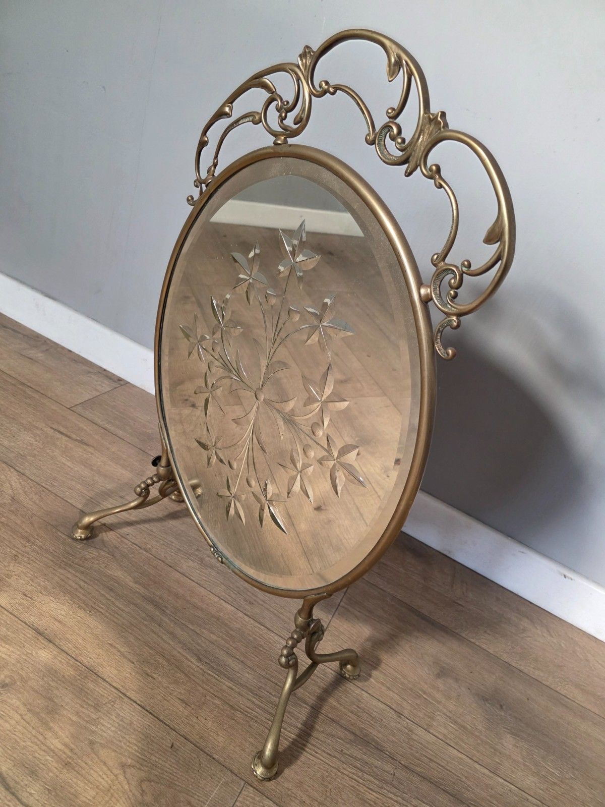 Antique Art Nouveau Style Cut Glass Fire Screen 1900s. photo vintage