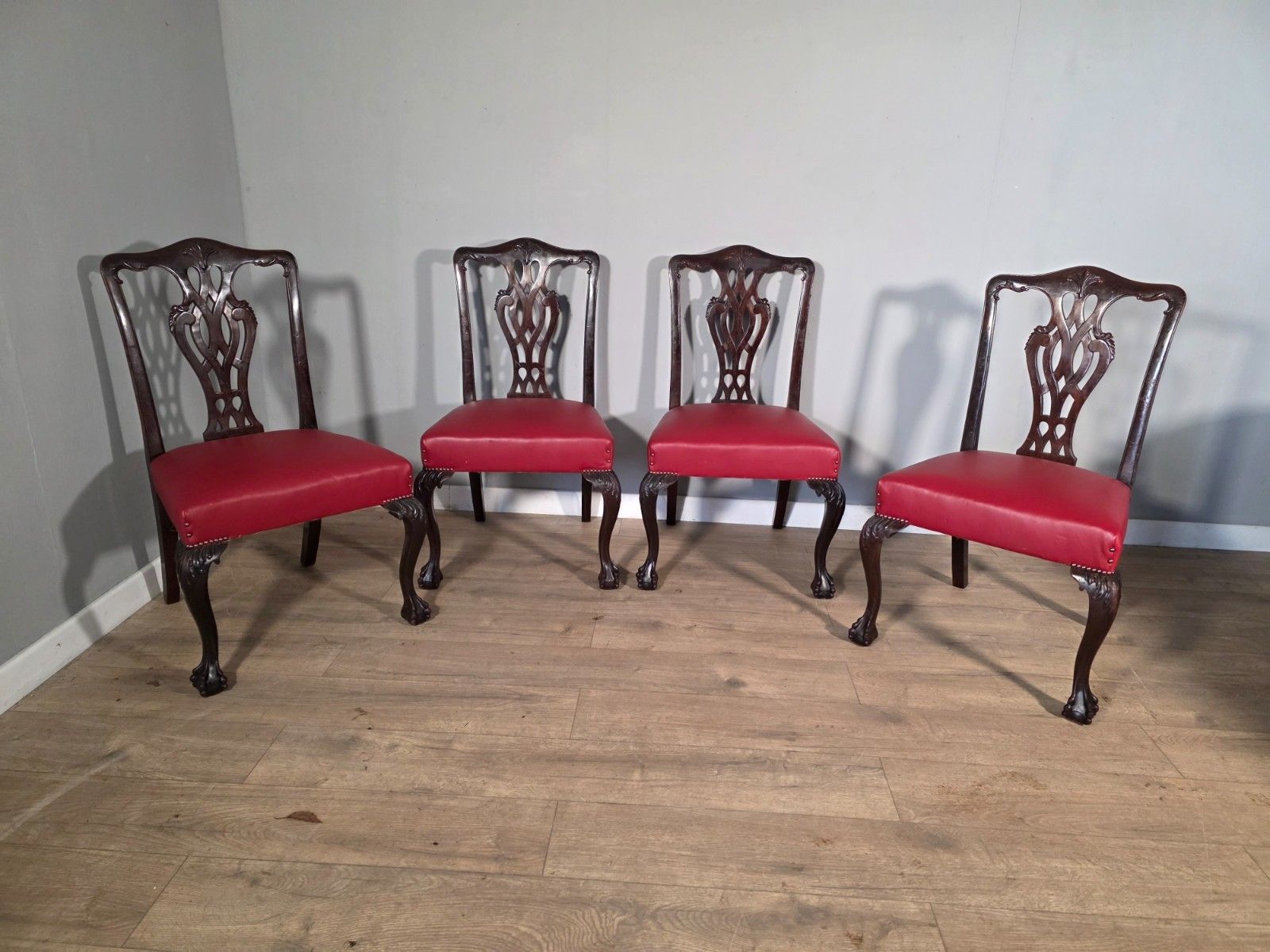 Set Of 4 Antique Mahogany Chippendale Style Dining Chairs 1900s photo furniture