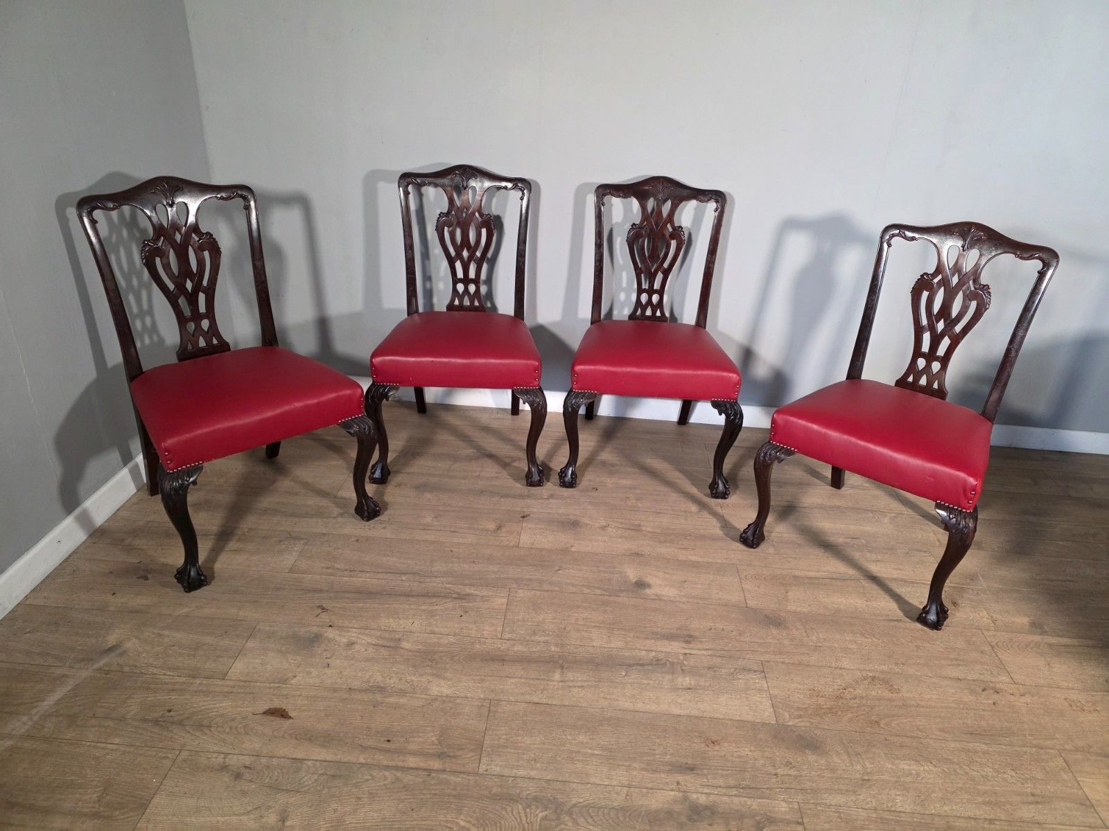 Set Of 4 Antique Mahogany Chippendale Style Dining Chairs 1900s photo for sale