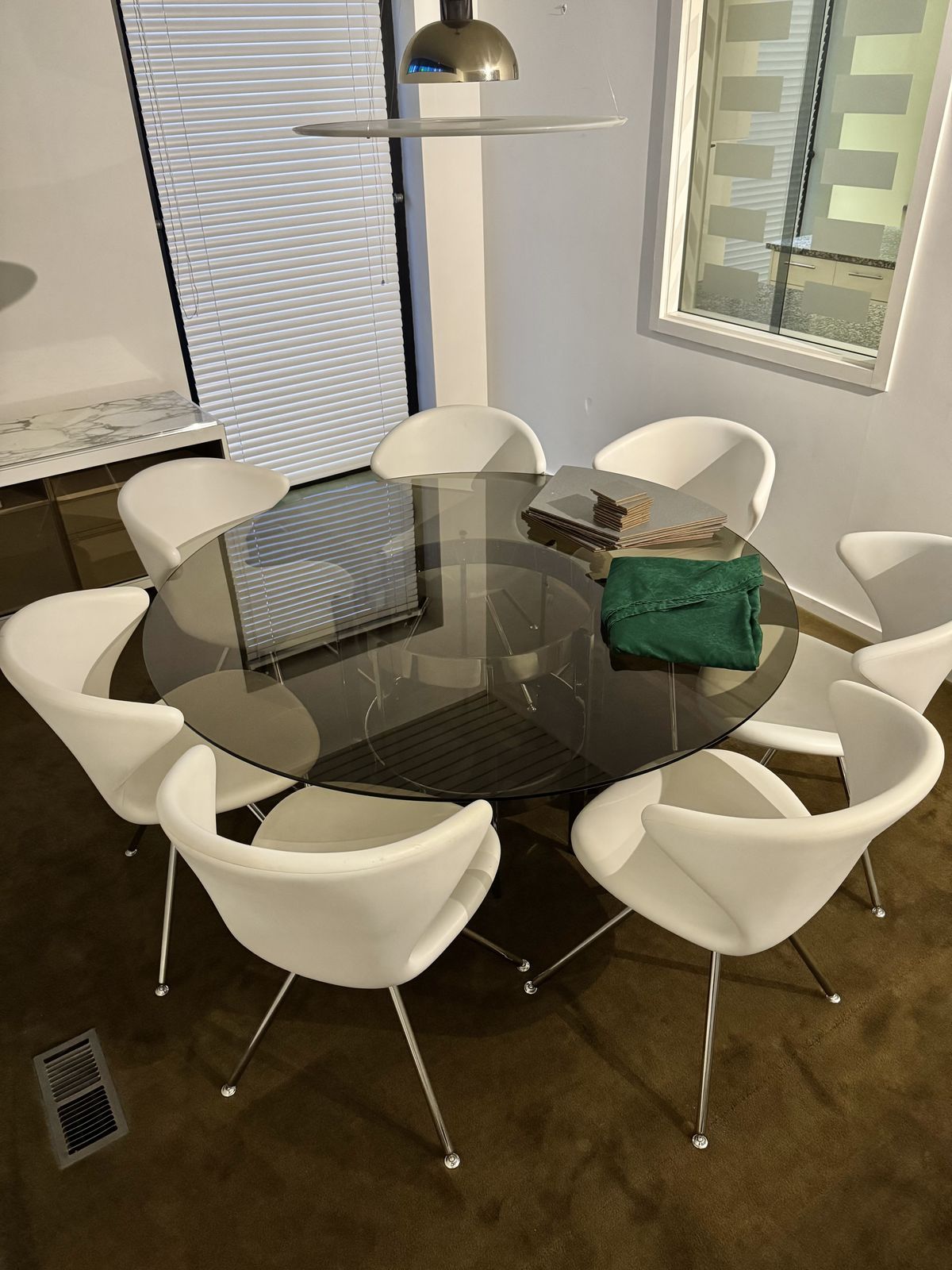 Tonon Concept Dining Chairs X8 And Smoked Glass And Chrome Dining Table